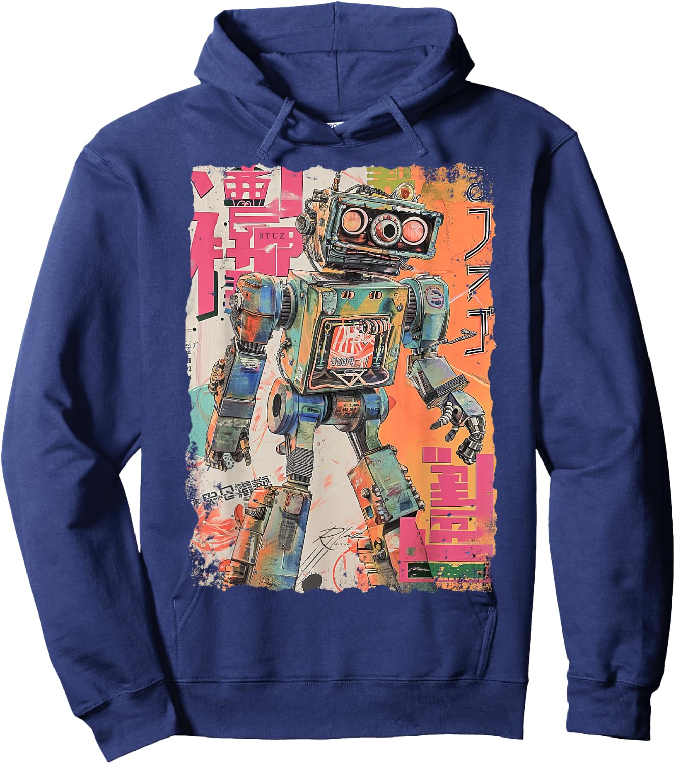 Hip Hop Y2K Vintage Hipster Edgy Urban Streetwear Robot Hoodie - Hoodie | Navy