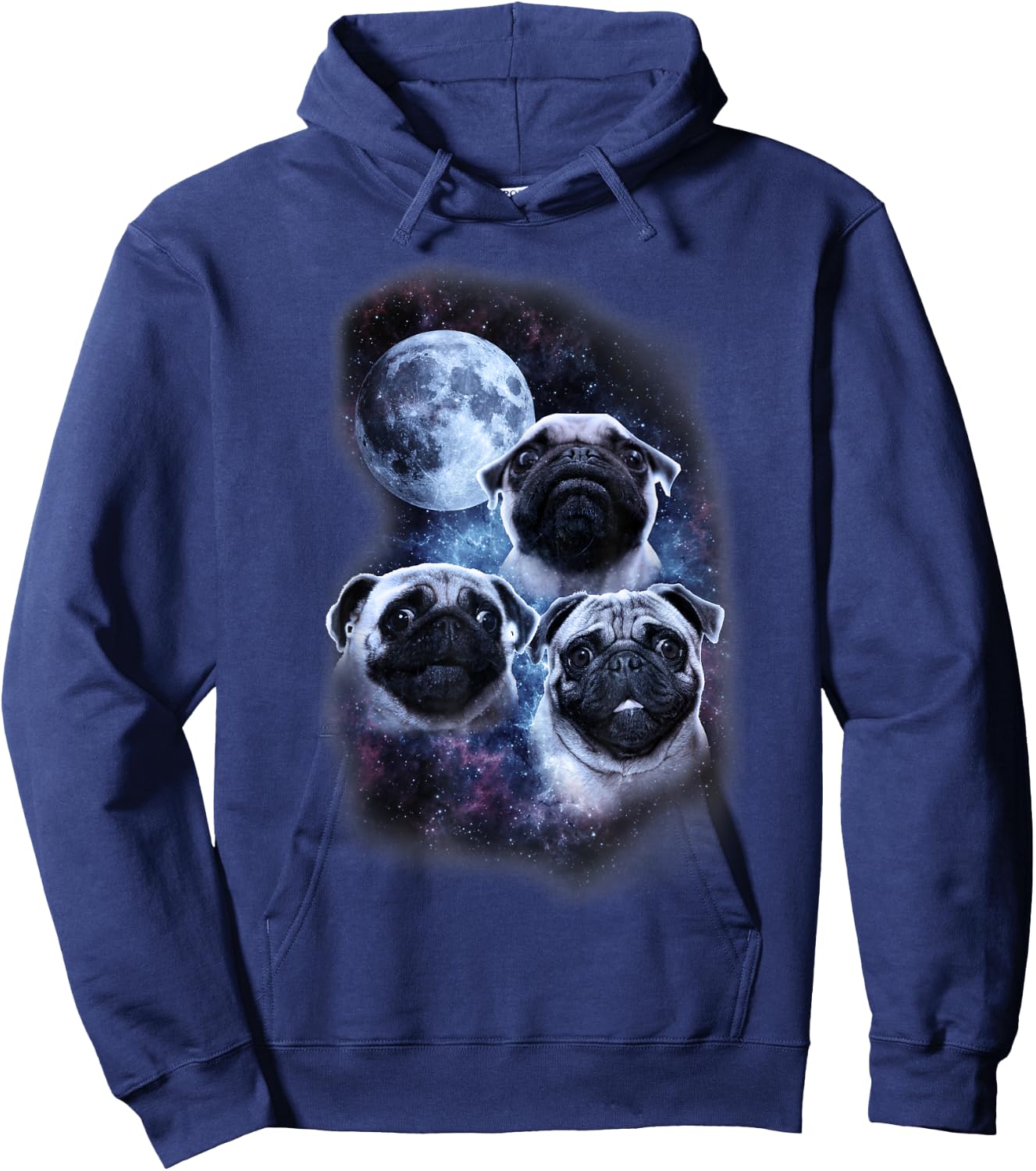 Cute pug design in space, full moon, stars, milky way Hoodie - Hoodie | Navy