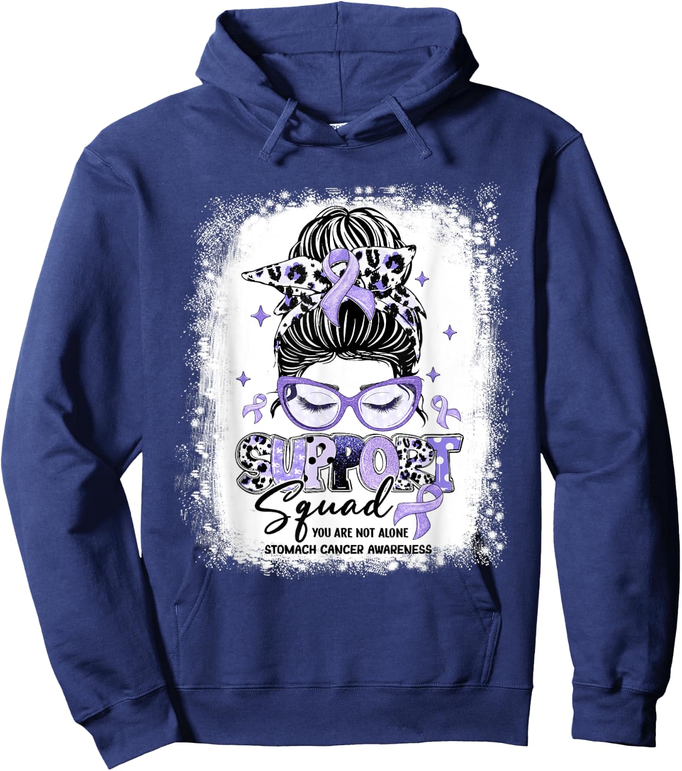 Support Squad Leopard Messy Bun Stomach Cancer Awareness Hoodie - Hoodie | Navy