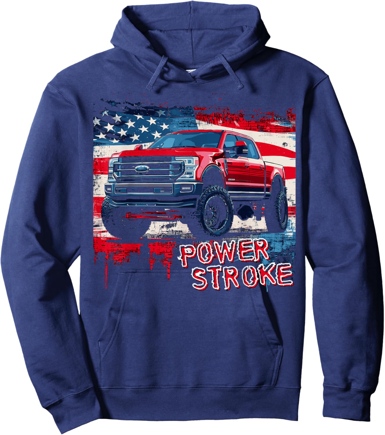 Powerstroke Patriotic Truck American Flag Diesel Truck Hoodie - Hoodie | Navy