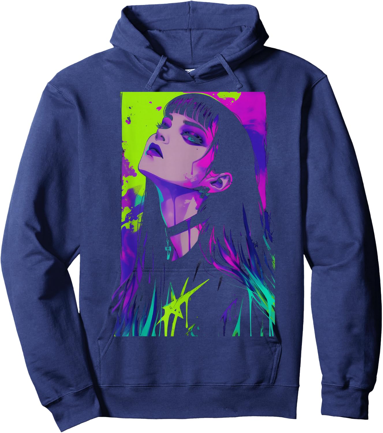 Cybergoth Cybercore Grunge Punk Goth Girl Alt Anime Manga Hoodie - Hoodie | Navy