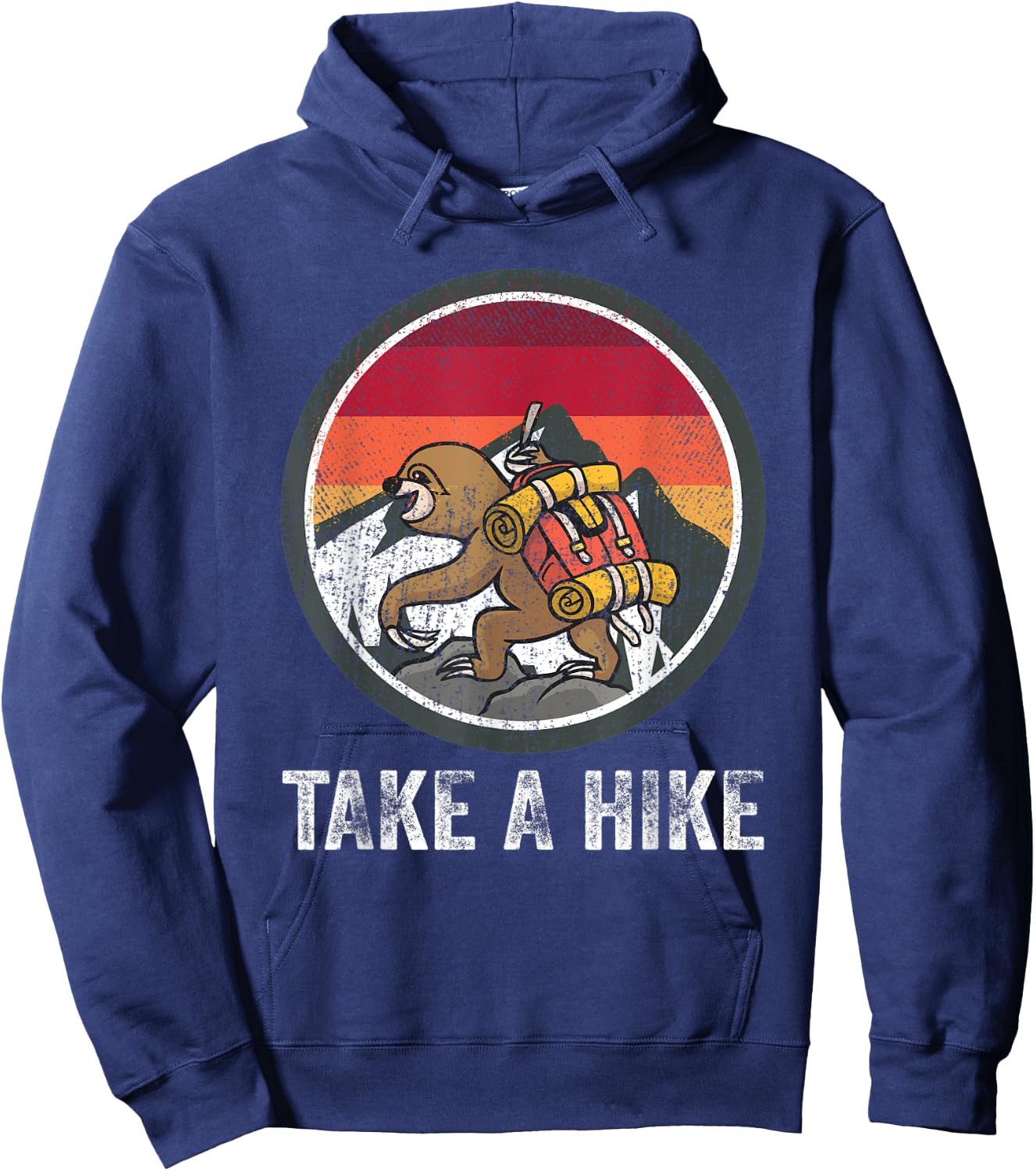 Take A Hike Retro Hiker Sloth Hiking Trekking Fun Kids Boys Hoodie - Hoodie | Navy