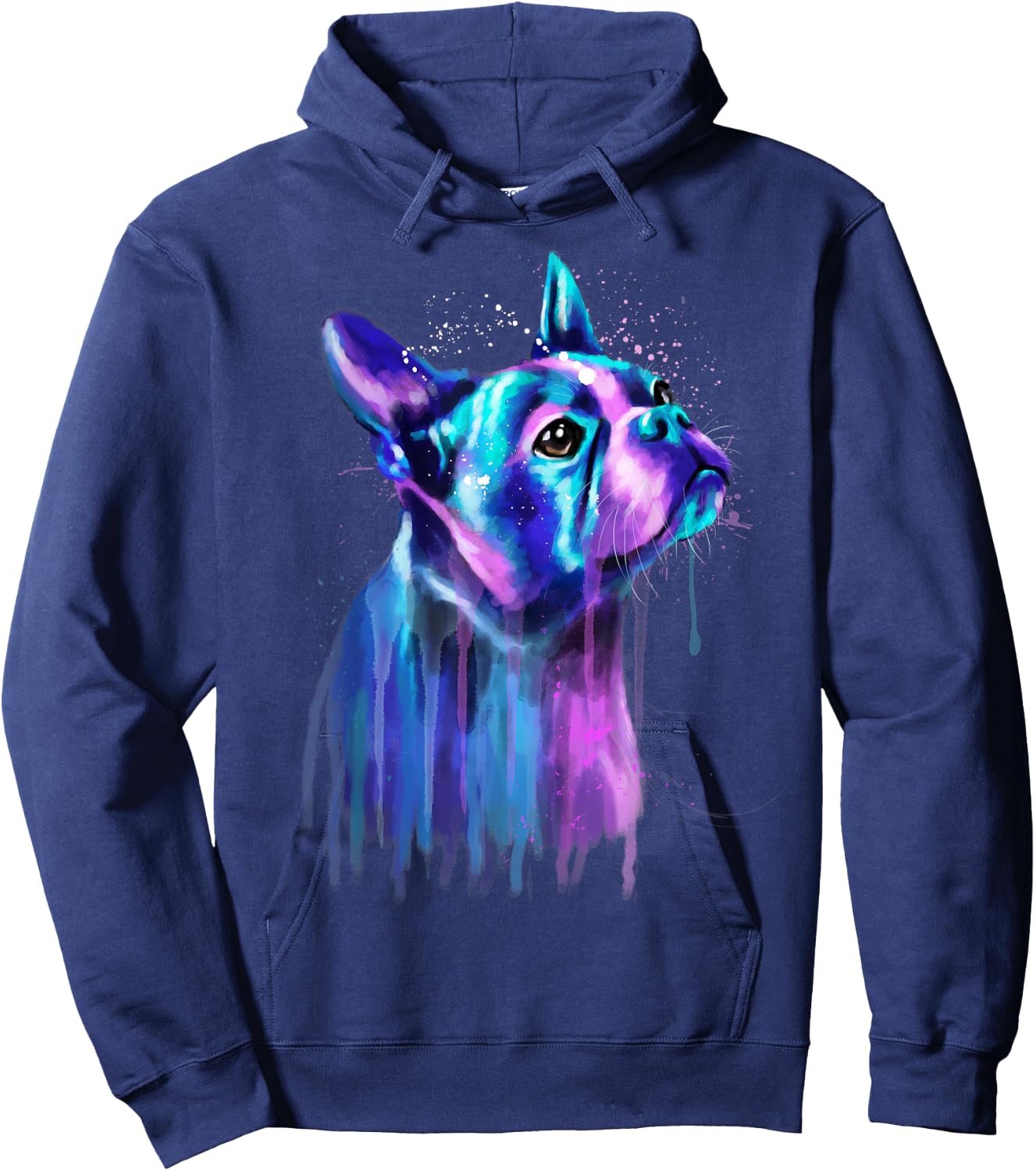 Colorful Boston Terrier Dog Art Watercolor Painting Women Kids Hoodie - Hoodie | Navy
