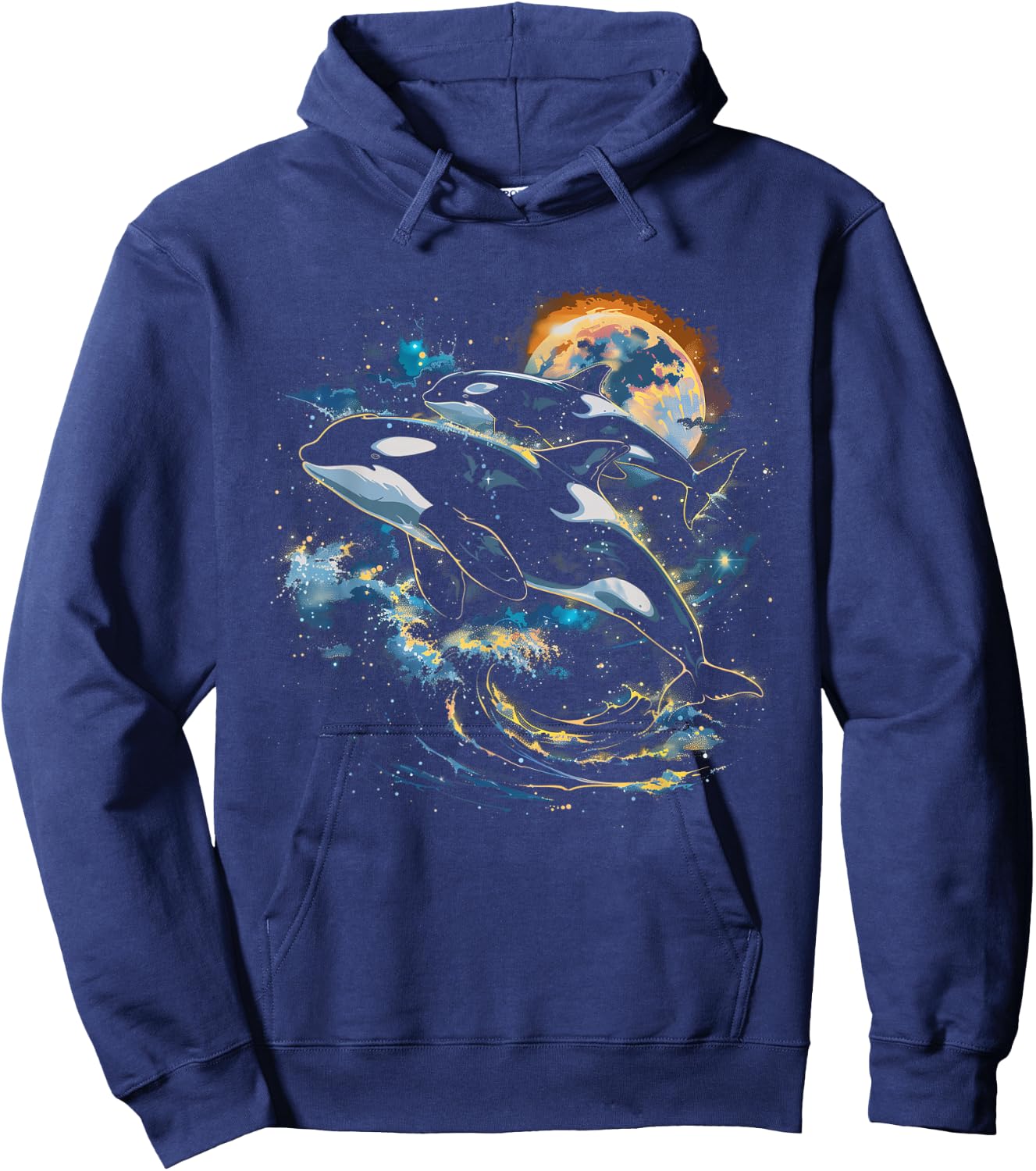 Orca In Space, Planets, Stars, Wall Lovers Hoodie - Hoodie | Navy