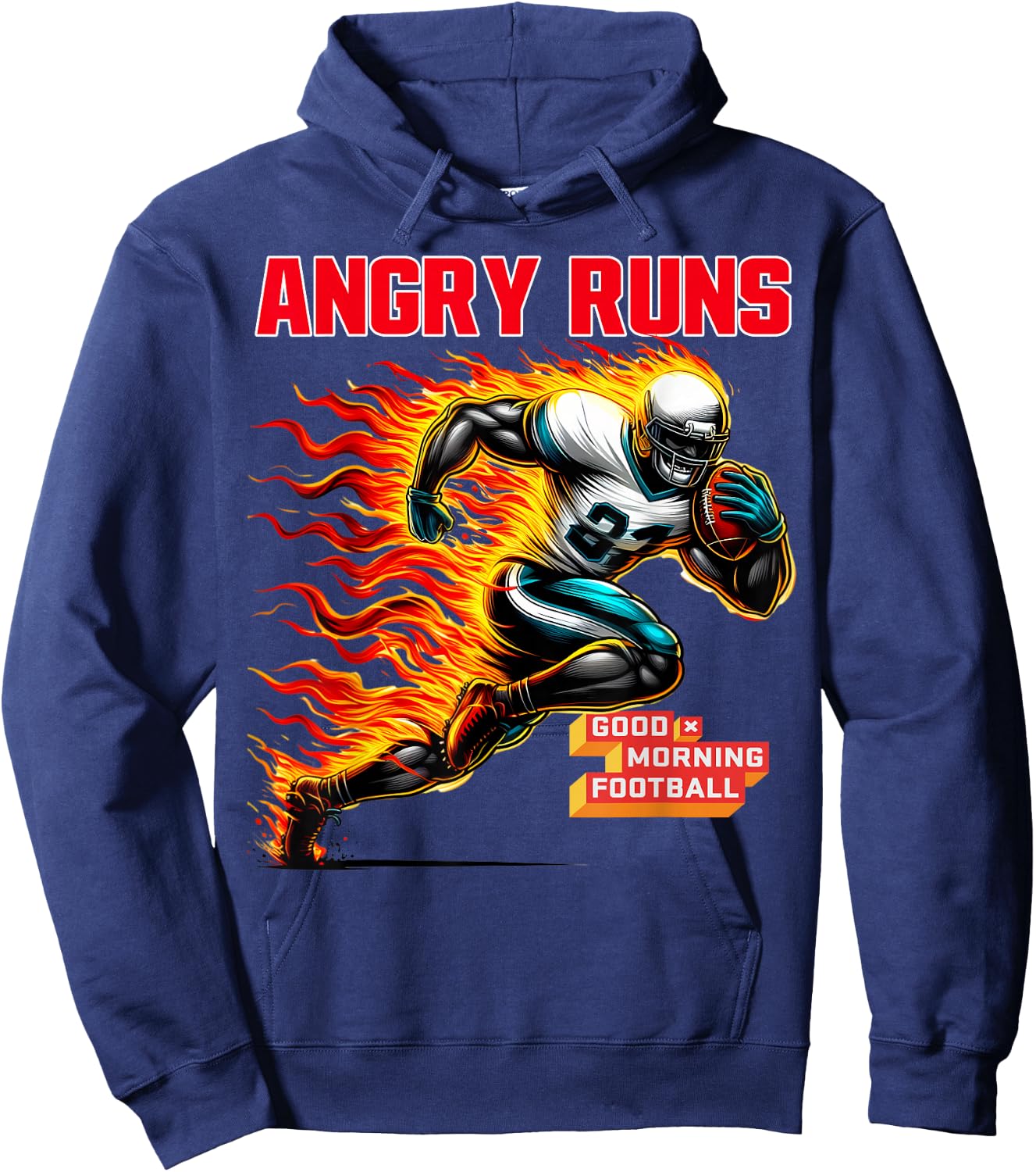 Angry Runs Good Morning Football Sport Lover Vintage Art Hoodie - Hoodie | Navy