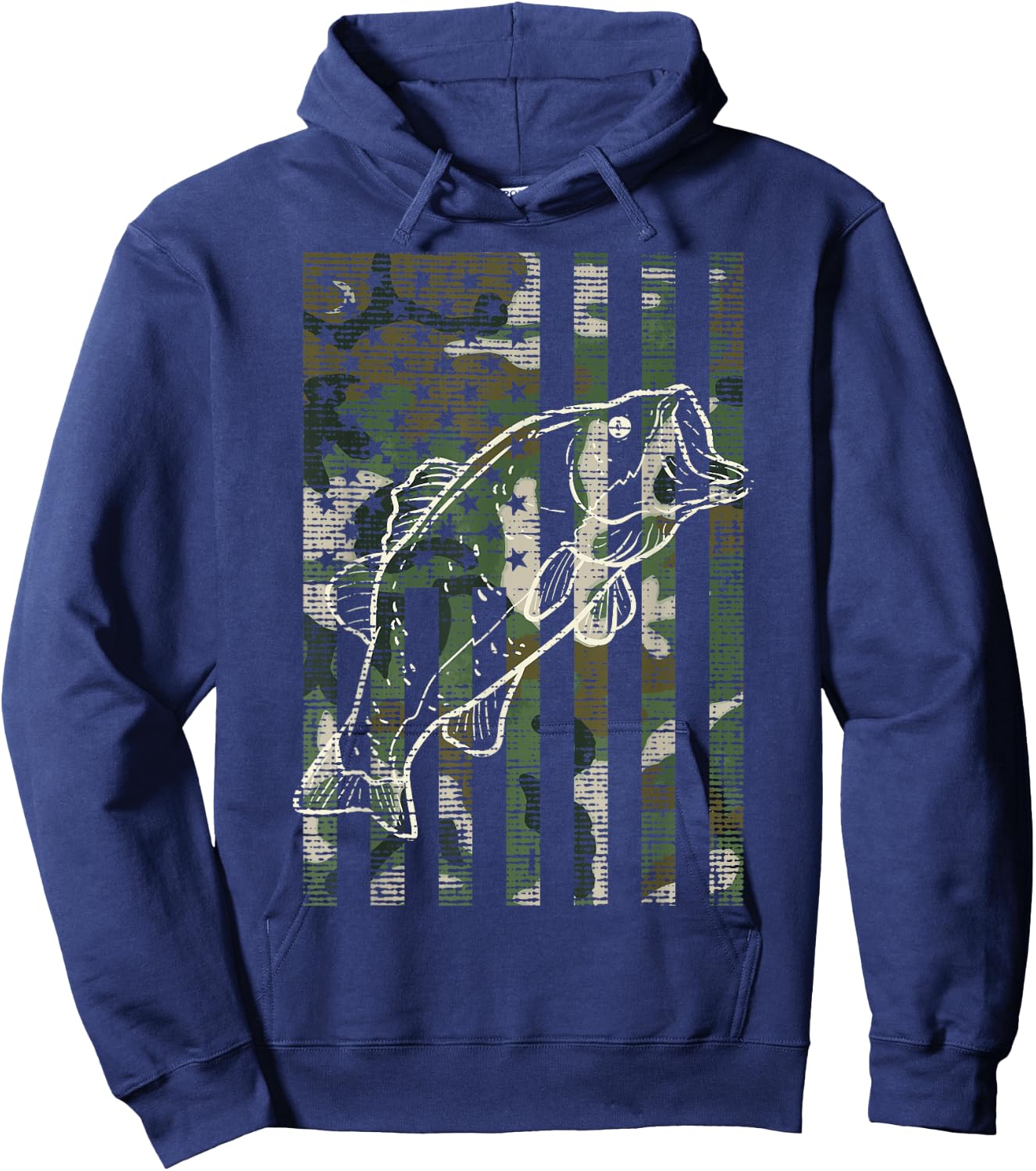 Fishing Camo US Flag Fish Bass Patriot Fisherman Dad Gift Hoodie - Hoodie | Navy