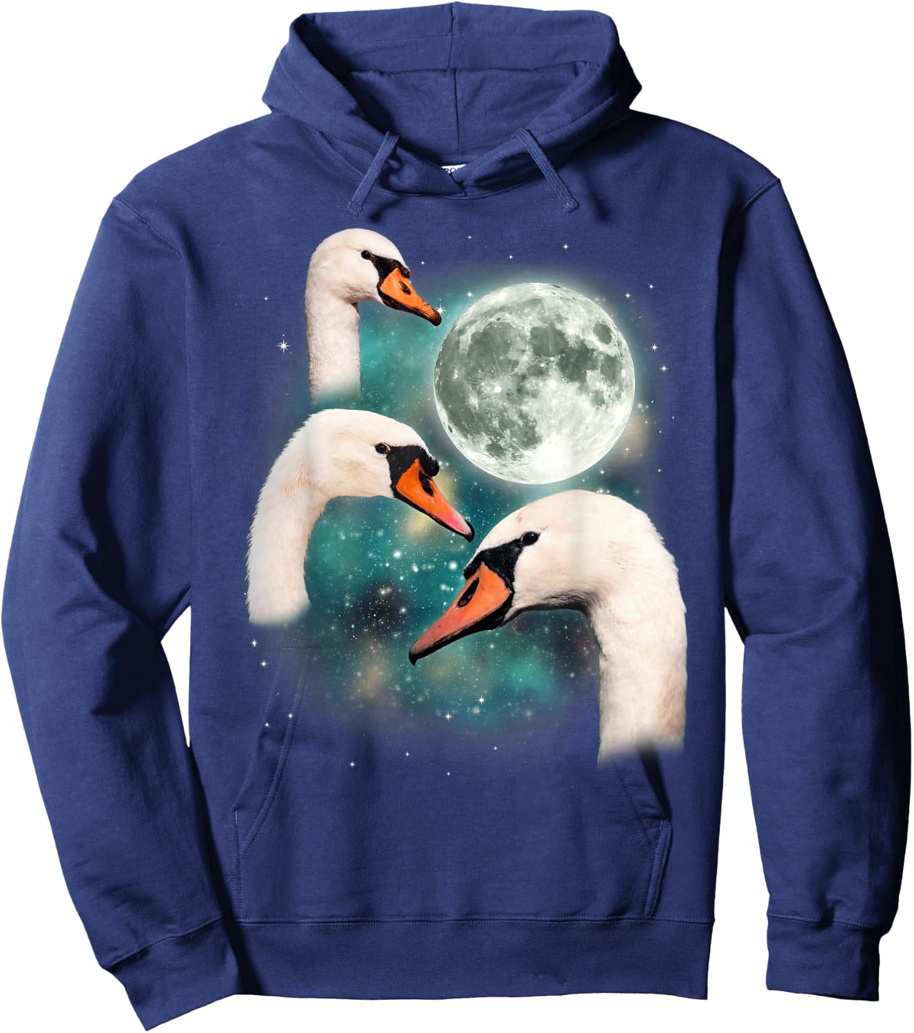 Three Swan Moon | 3 Swans Funny Bird Parody Cursed Meme Hoodie - Hoodie | Navy