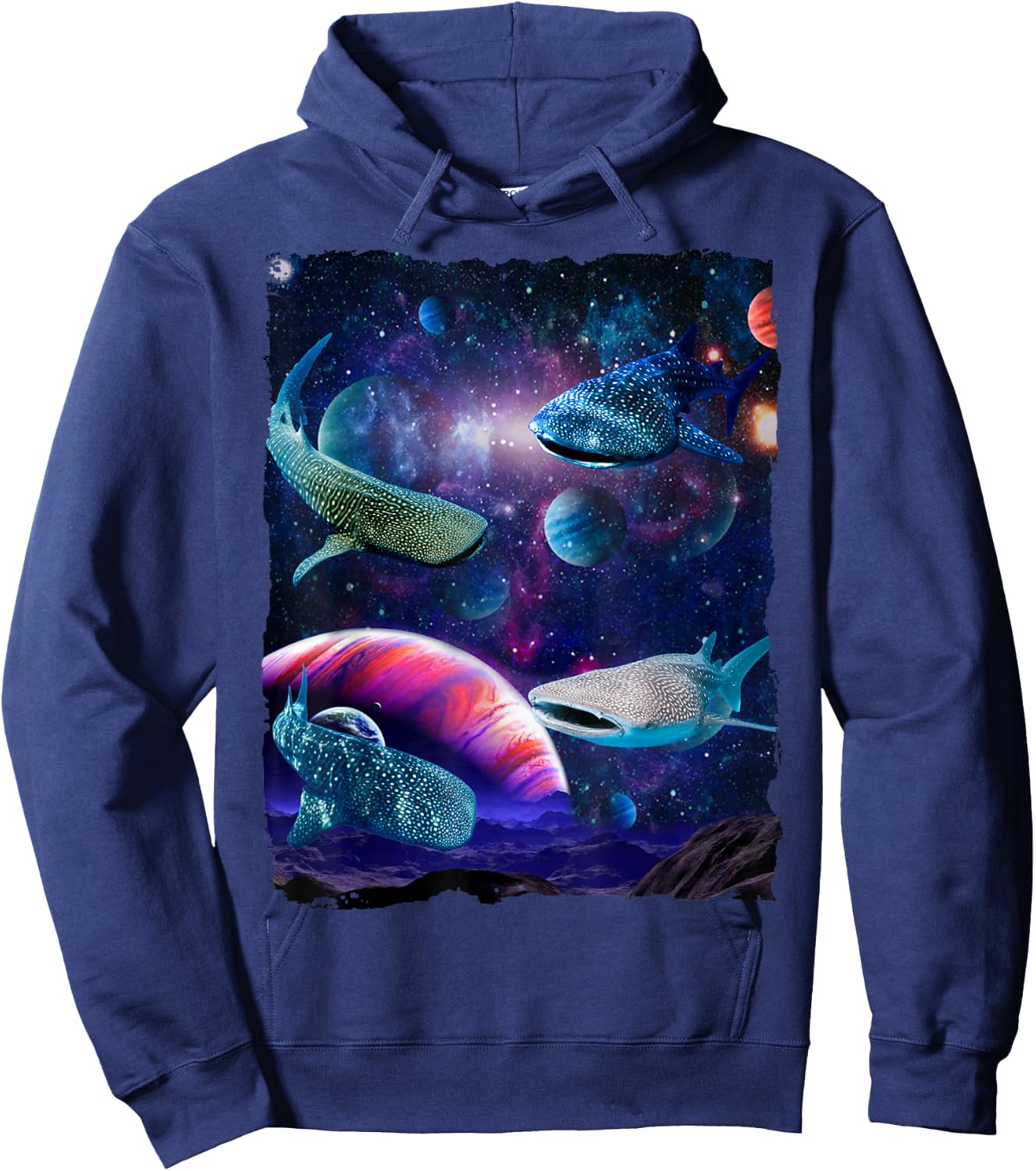 Sharks Universe Space Random Galaxy Fish water Whale Shark Hoodie - Hoodie | Navy