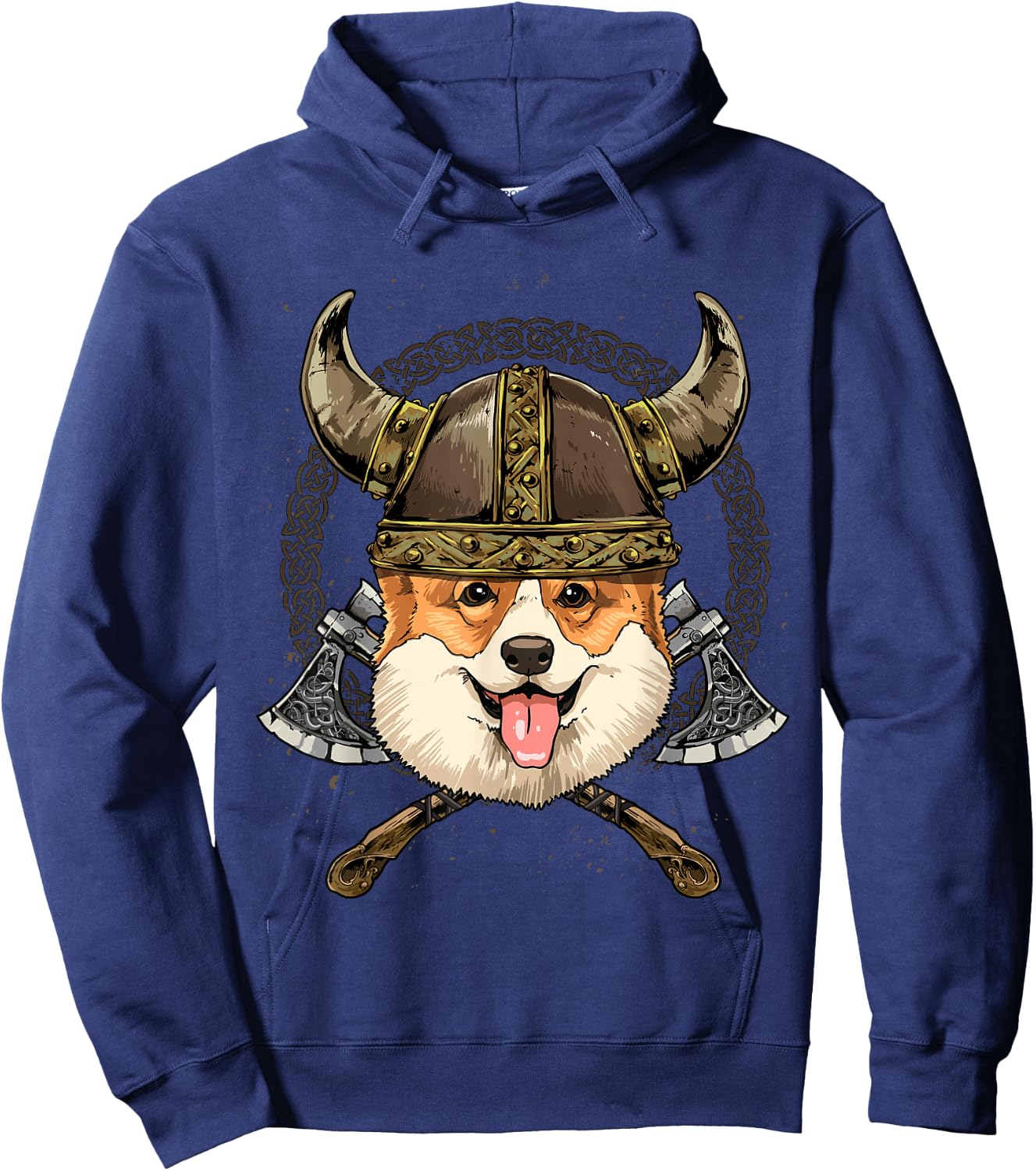 Viking Corgi Dog with Viking Helmet Mjolnir Axes Hoodie - Hoodie | Navy