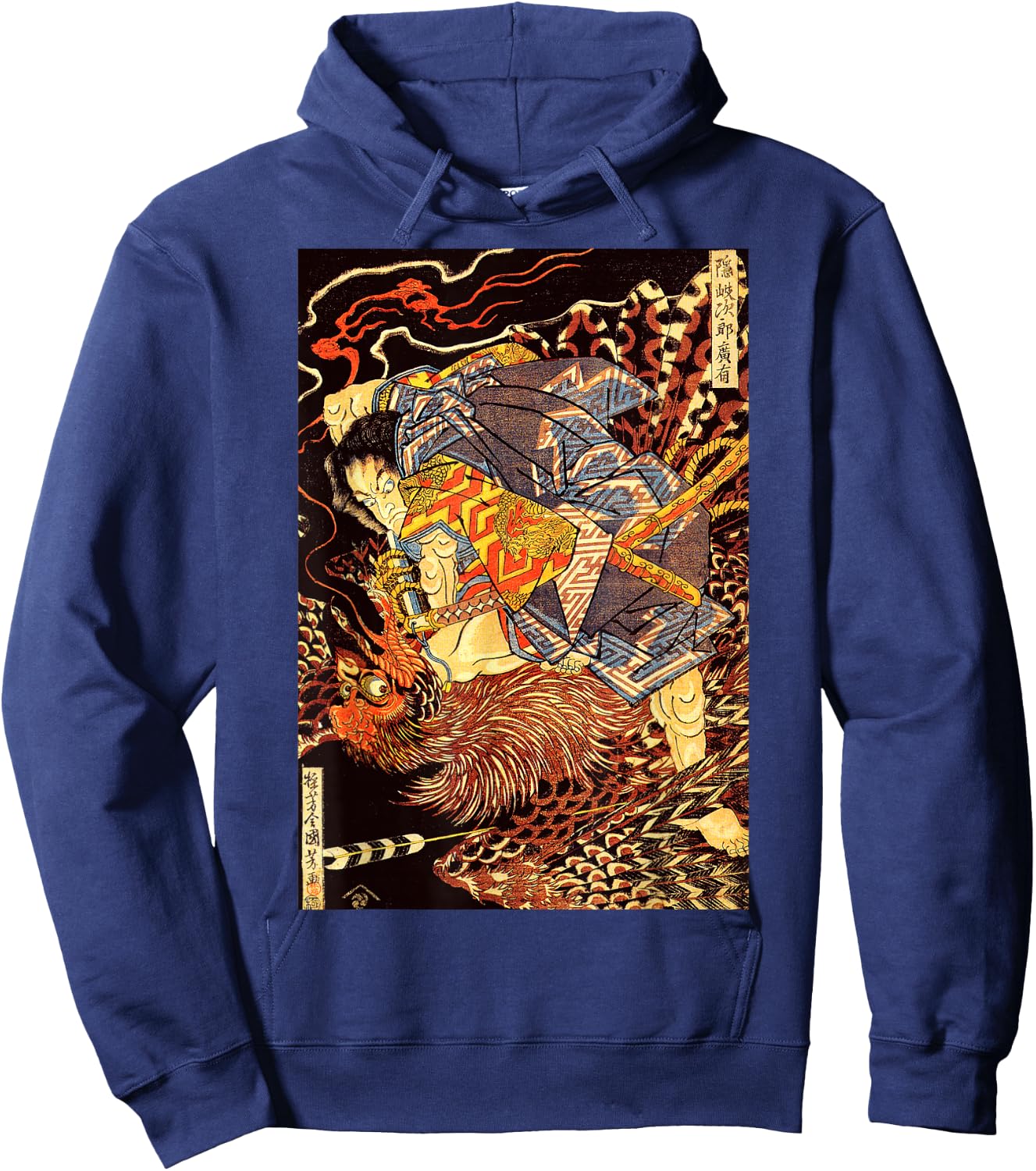 Japanese Vintage Artwork Samurai Against The Phoenix Art Hoodie - Hoodie | Navy