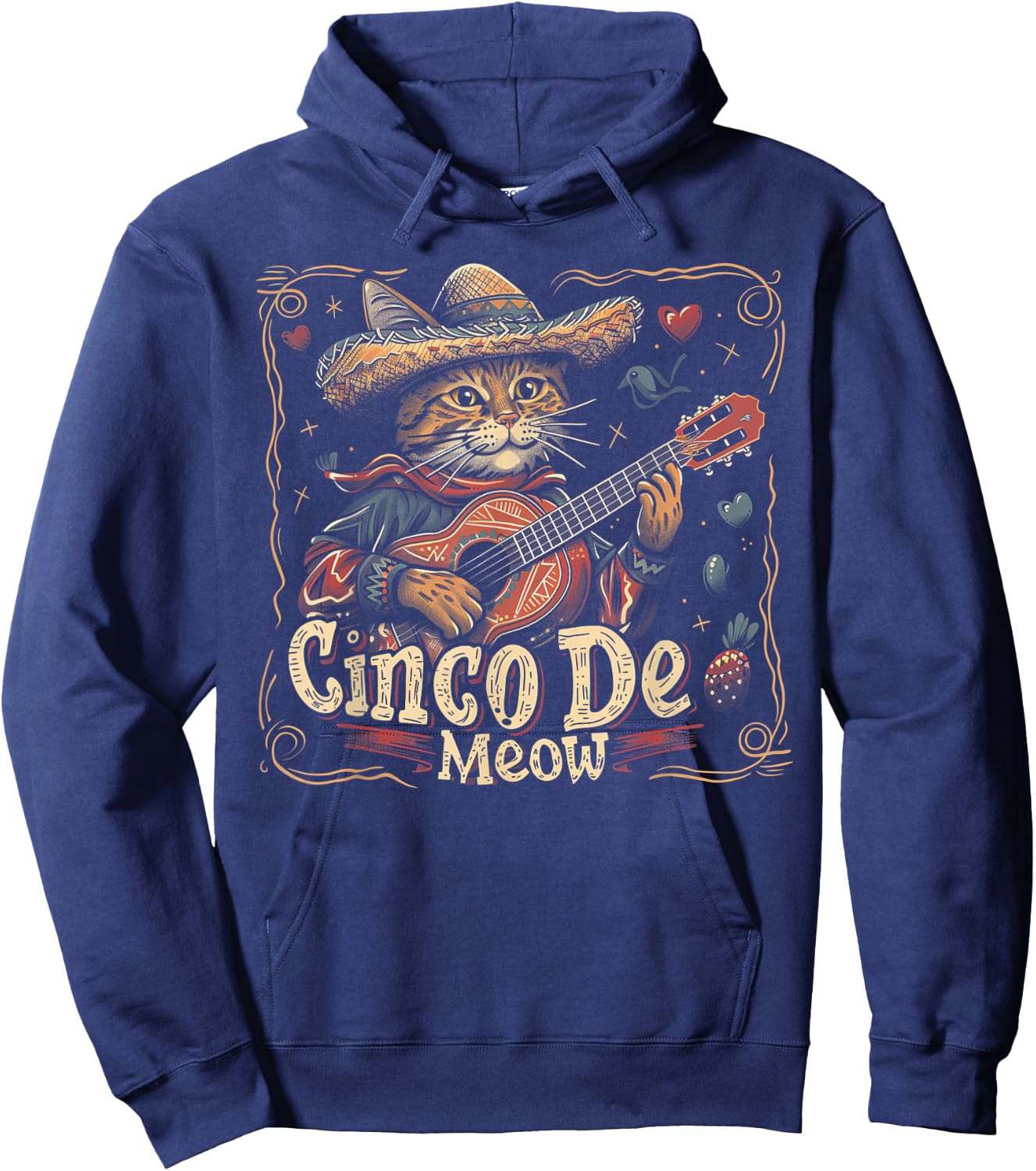 Cat - Cinco De Meow Mayo Mexican Fiesta Men Women Boys Girls Hoodie - Hoodie | Navy