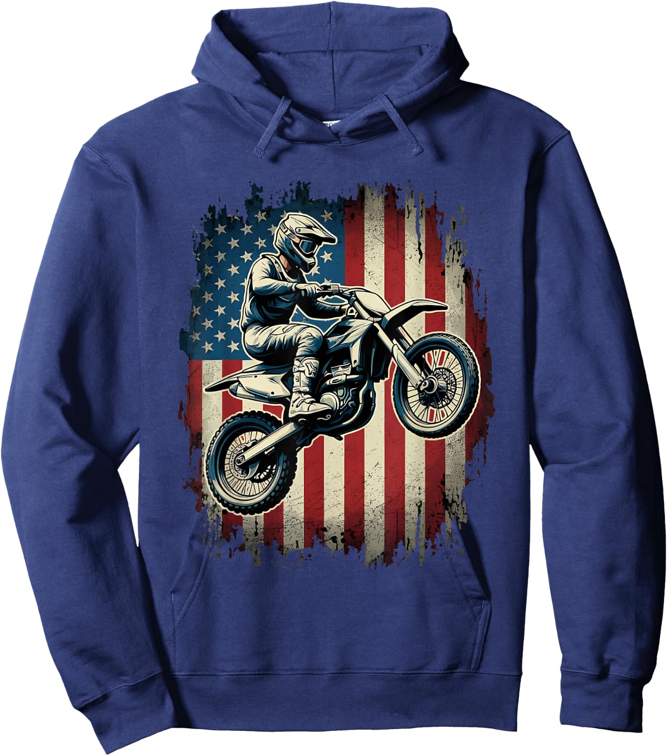Dirt Bike American Flag Motocross Biker USA Vintage Hoodie - Hoodie | Navy