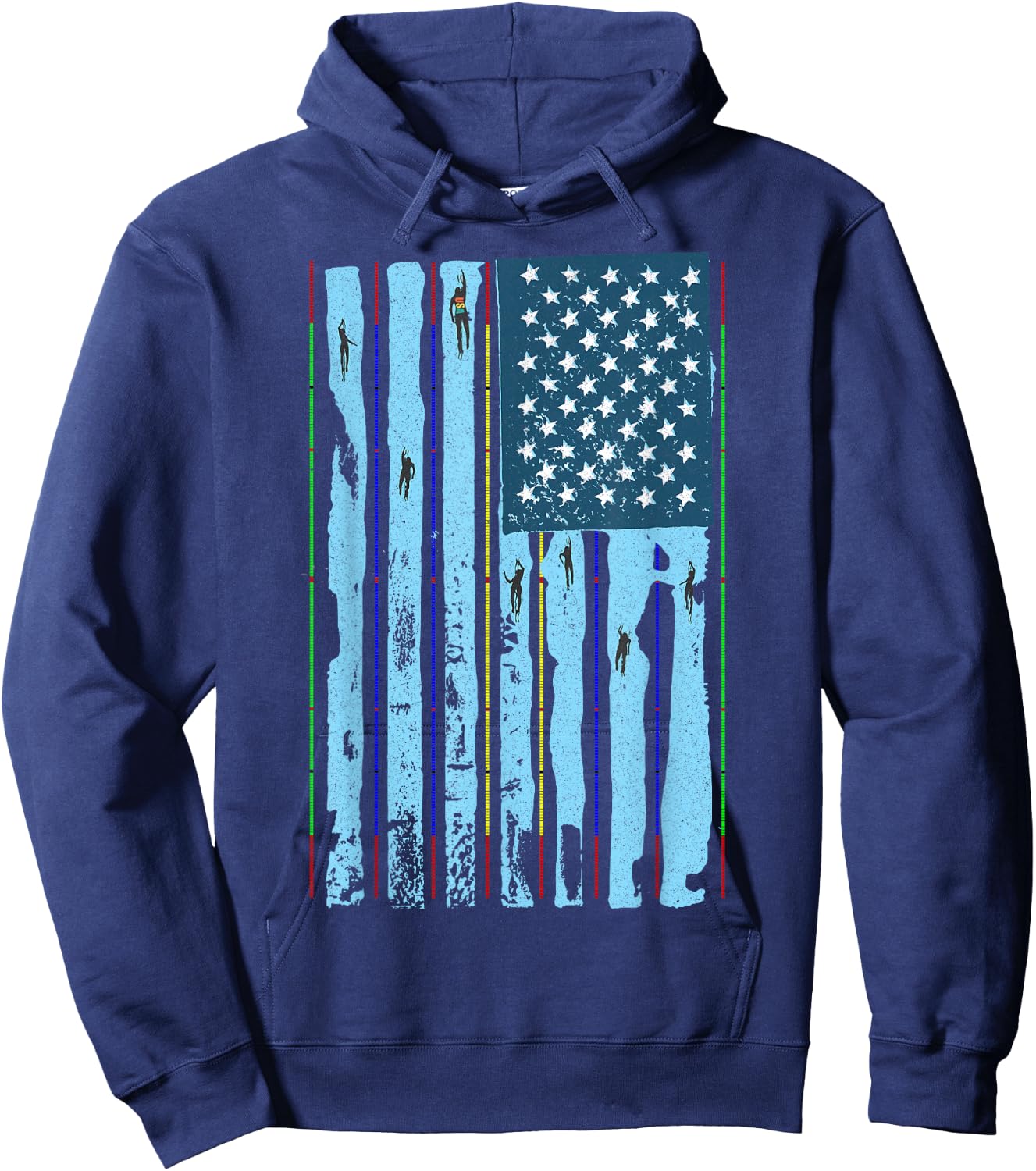 American Flag Swimming Pool Meet, Vintage Swim USA Flag Team Hoodie - Hoodie | Navy