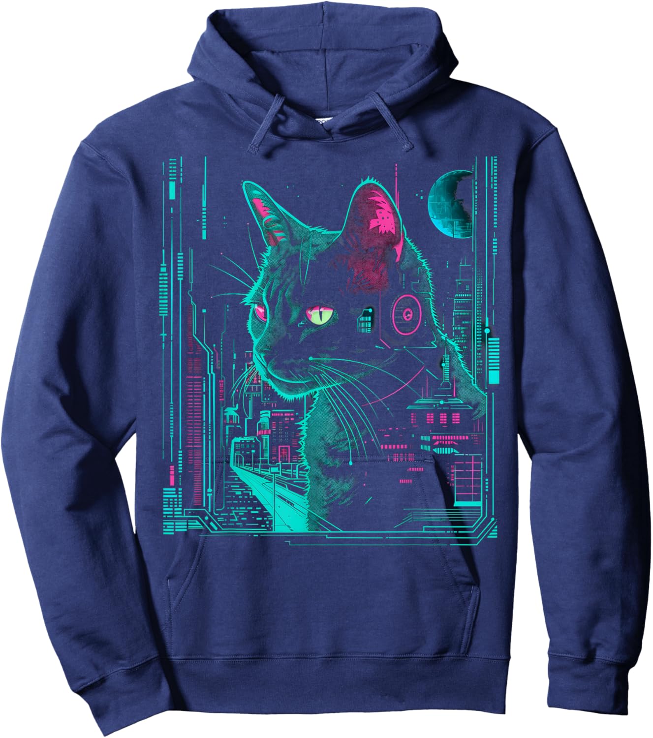 Cyberpunk Cat with cybernetic enhancements Hoodie - Hoodie | Navy