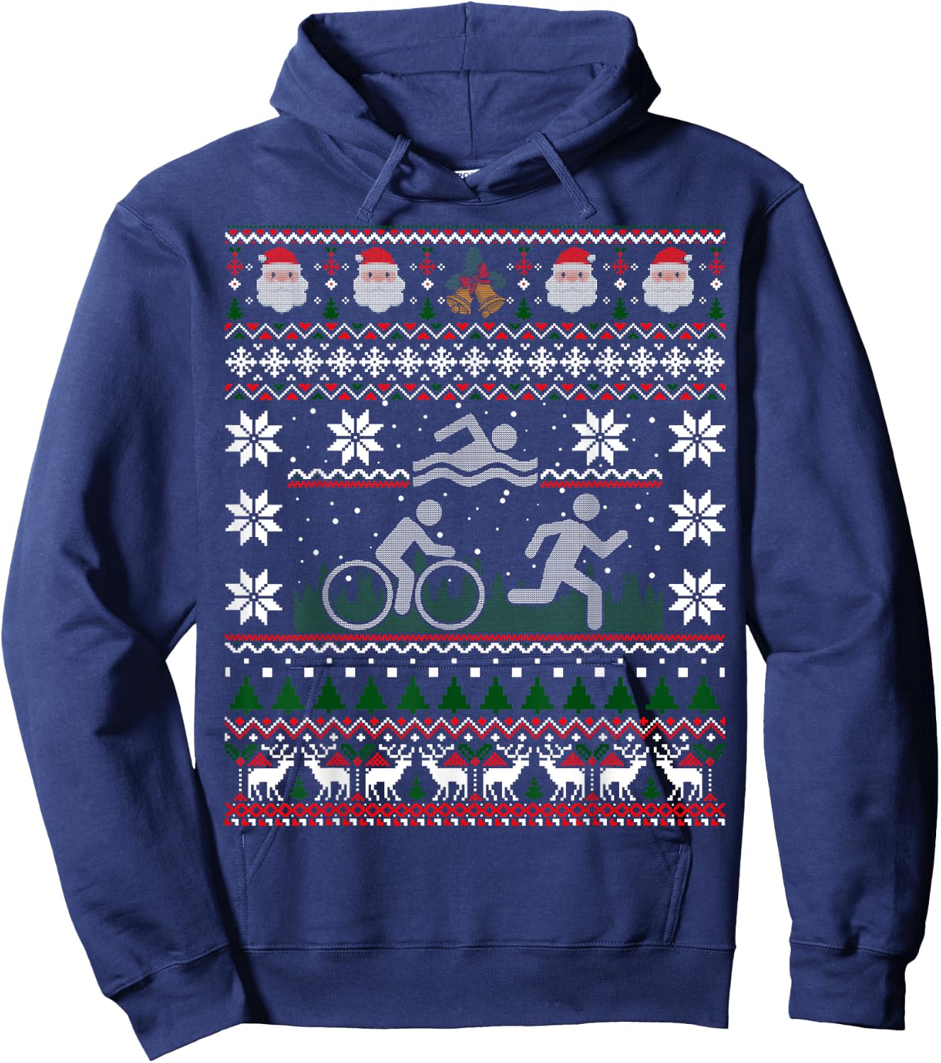 Triathlon Ugly Christmas Sweater Swim Bike Run Funny Hoodie - Hoodie | Navy
