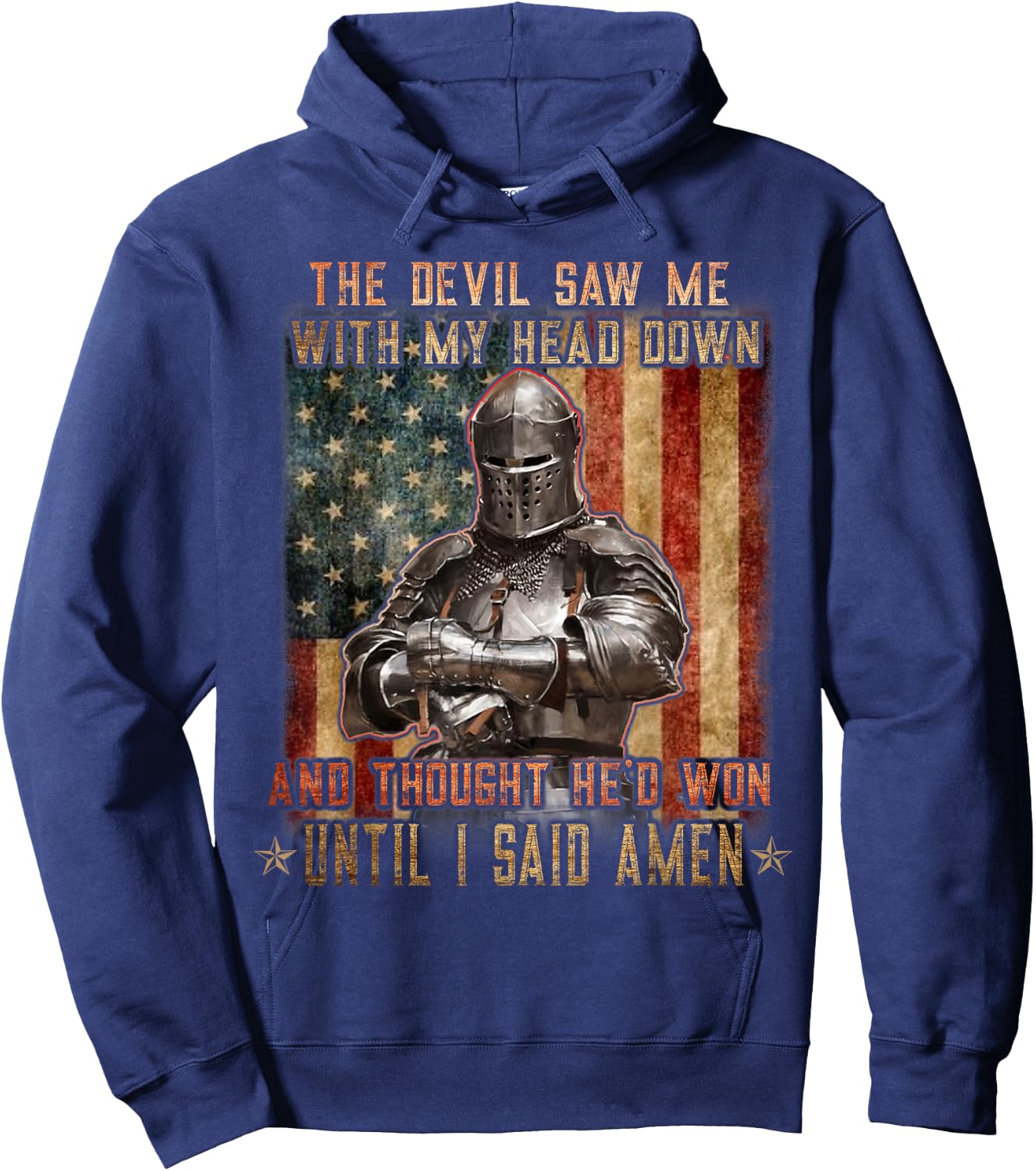 The Crusader - The Devil Saw Me - Knight Templar US Flag Hoodie - Hoodie | Navy