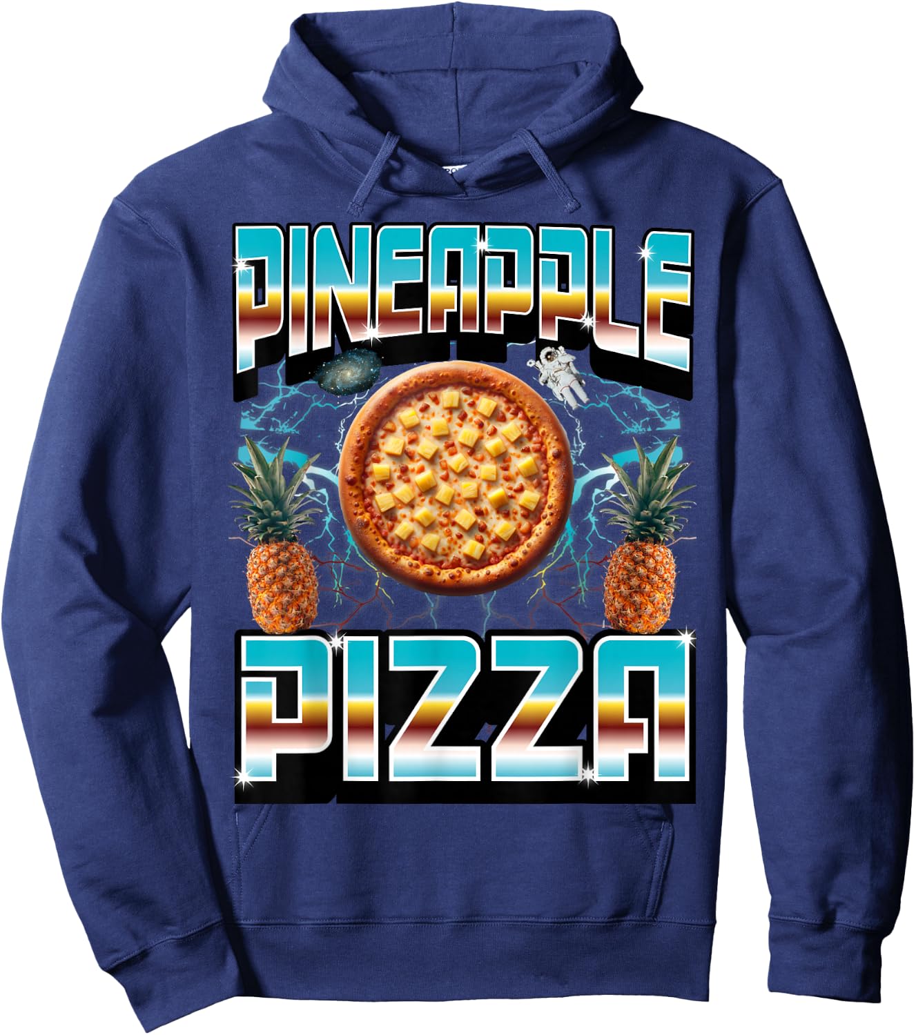 Bootleg Rap Aesthetic Pineapple Pizza Meme Funny 1990s Weird Hoodie - Hoodie | Navy