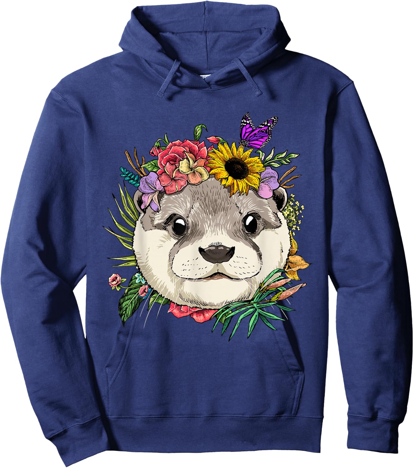 Floral Otter Spring Nature Otter Animal Lovers Hoodie - Hoodie | Navy