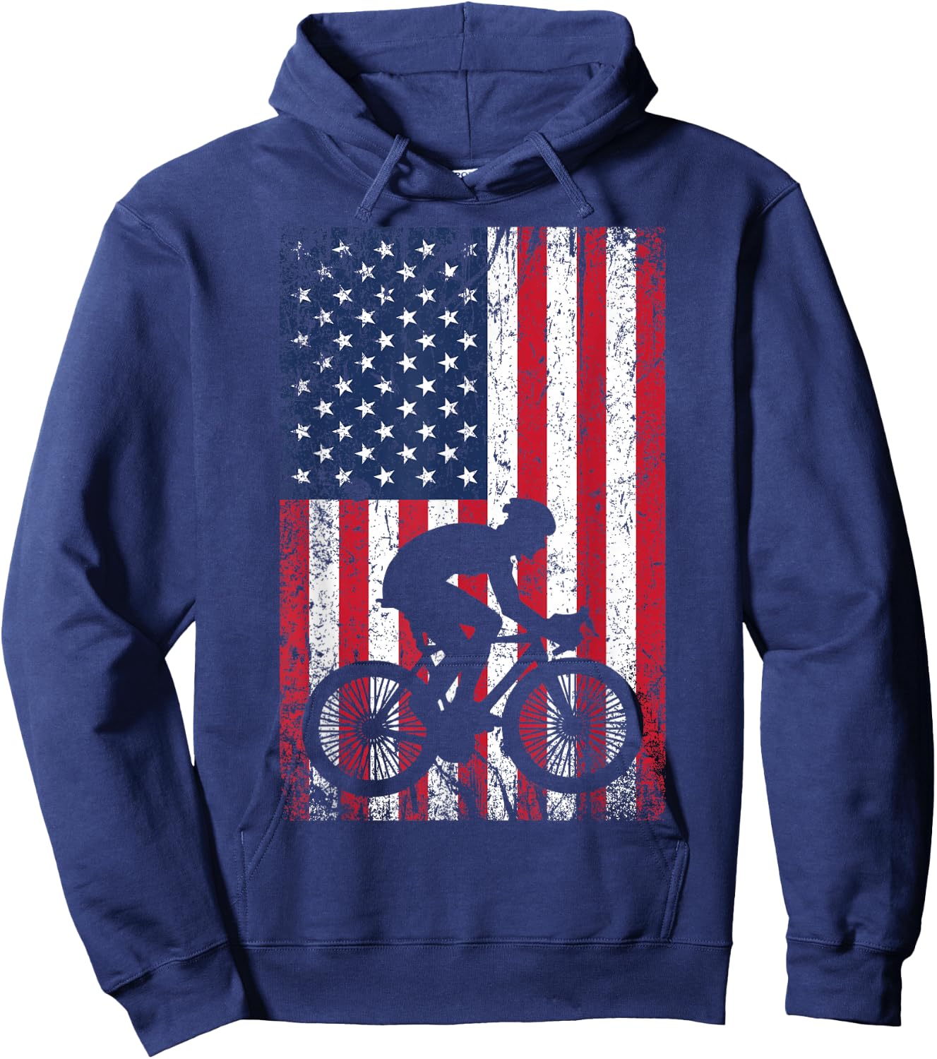 American Flag Mountain Bike 4th of July Patriotic Biking Hoodie - Hoodie | Navy