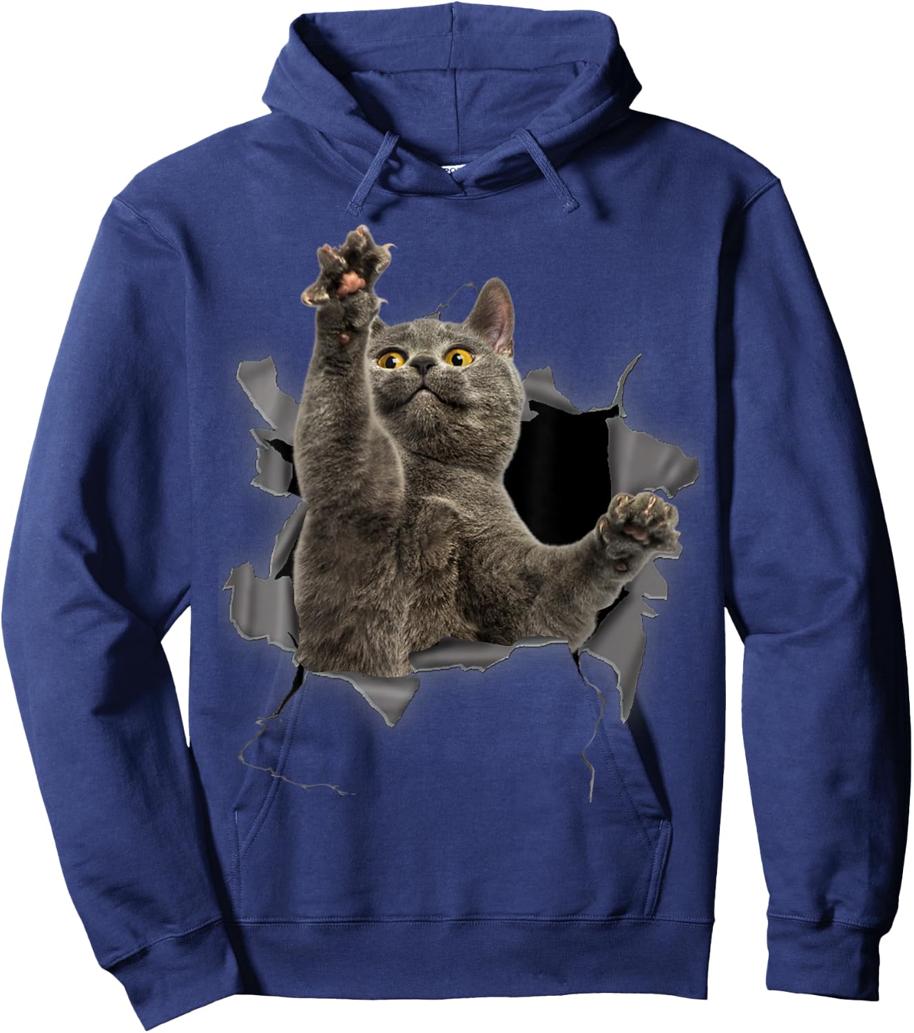 Grey Cat Torn Cloth Funny Gifts Cat Dad, Cat Mom, Cat Lover Hoodie - Hoodie | Navy