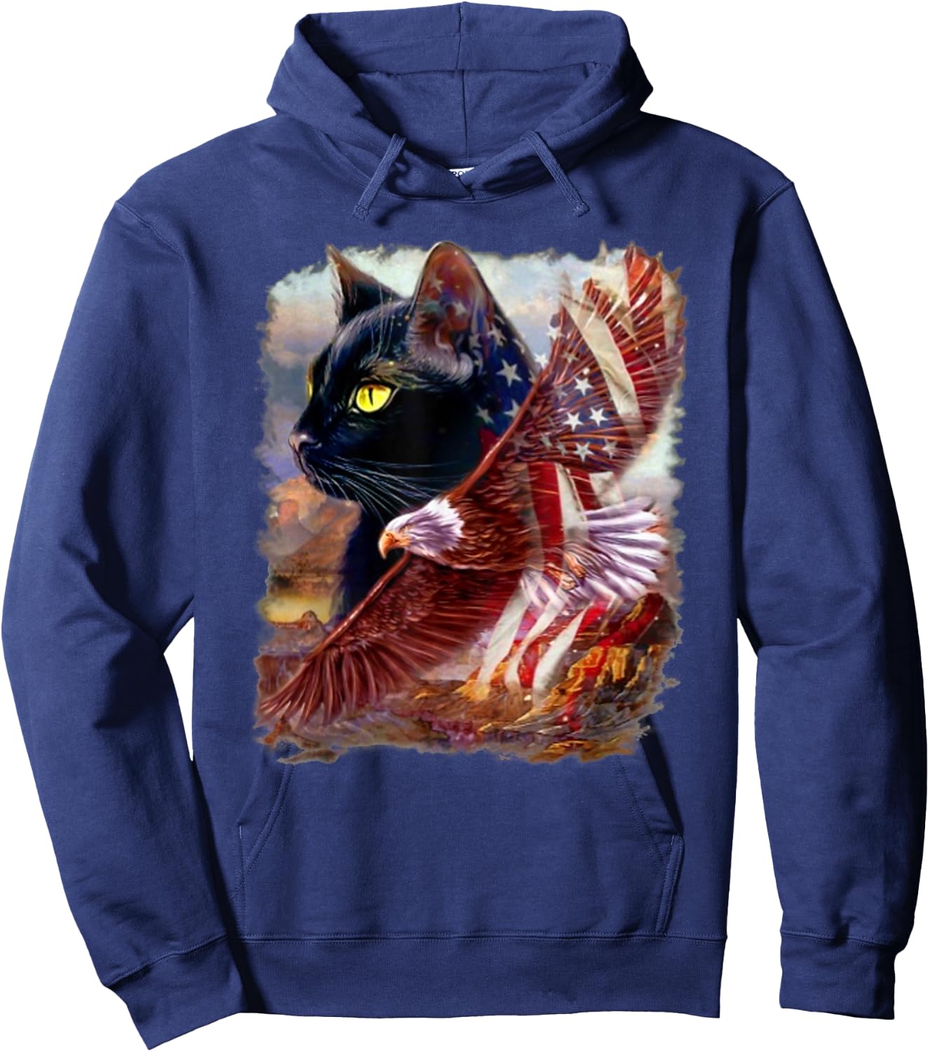 Black Cat Kitten American Flag Eagle 4th July Independence Men Hoodie - Hoodie | Navy
