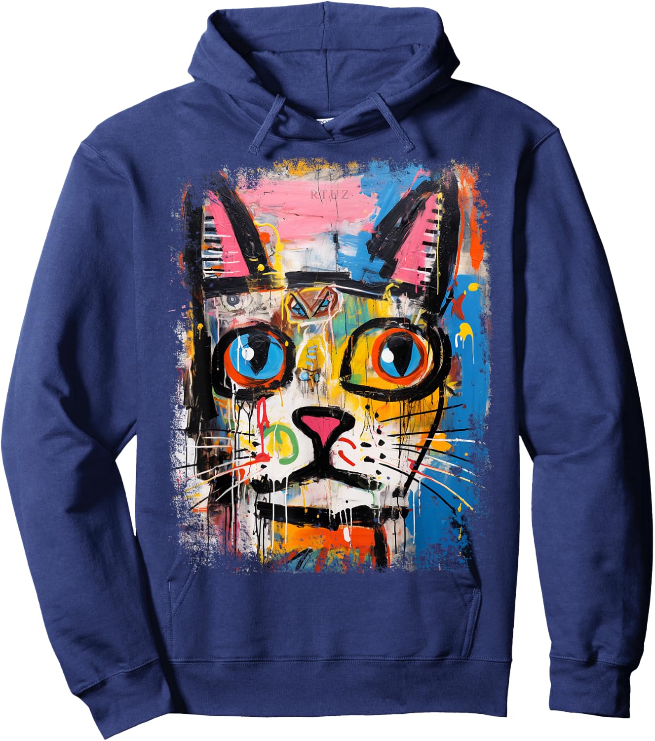 RTUZ Cat Hip Hop Y2K Vintage Retro Hipster Edgy Streetwear -Adults Black Hoodie - Hoodie | Navy