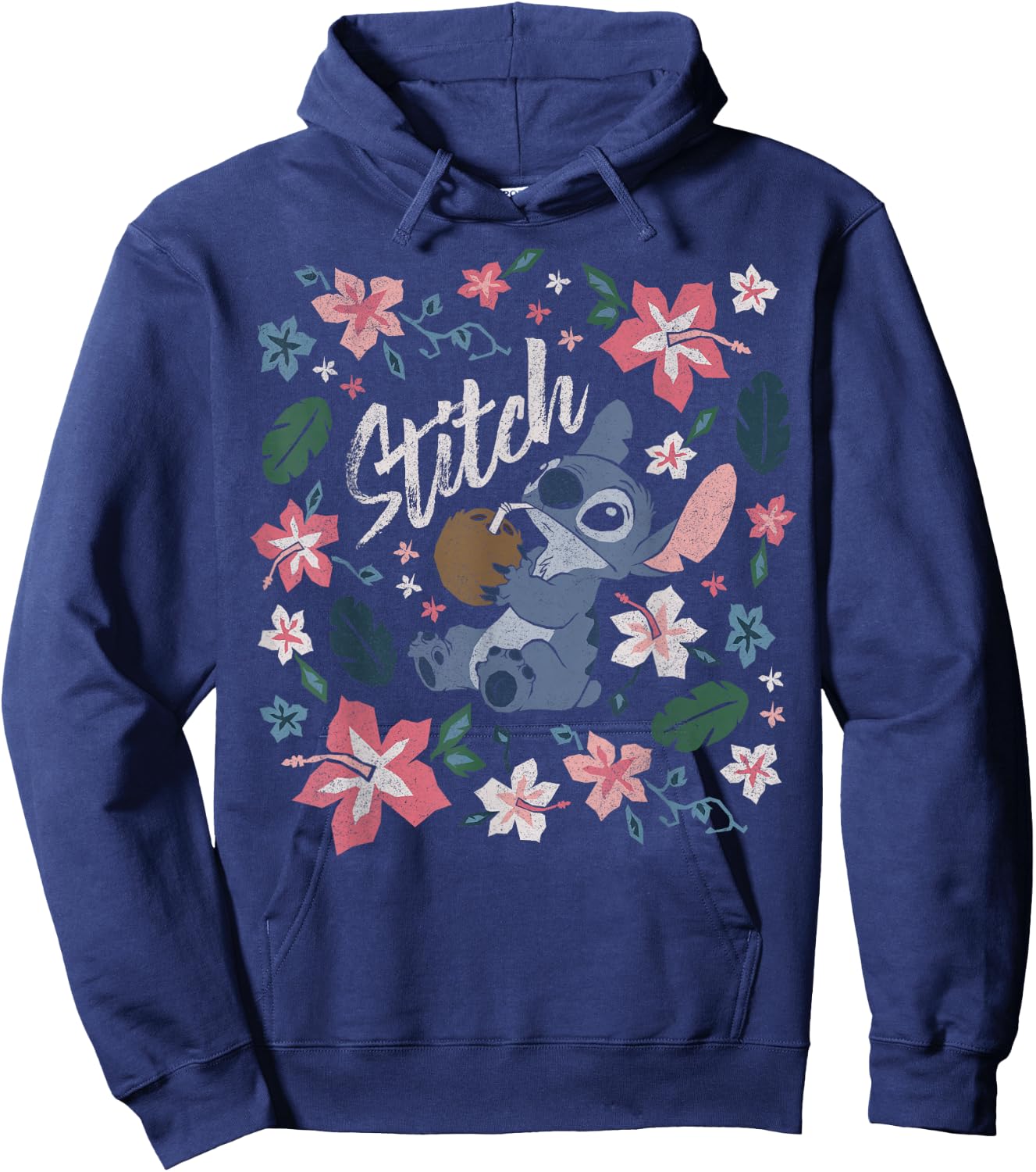 Disney Lilo & Stitch Floral Stitch Coconut Portrait Short Sleeve Hoodie - Hoodie | Navy