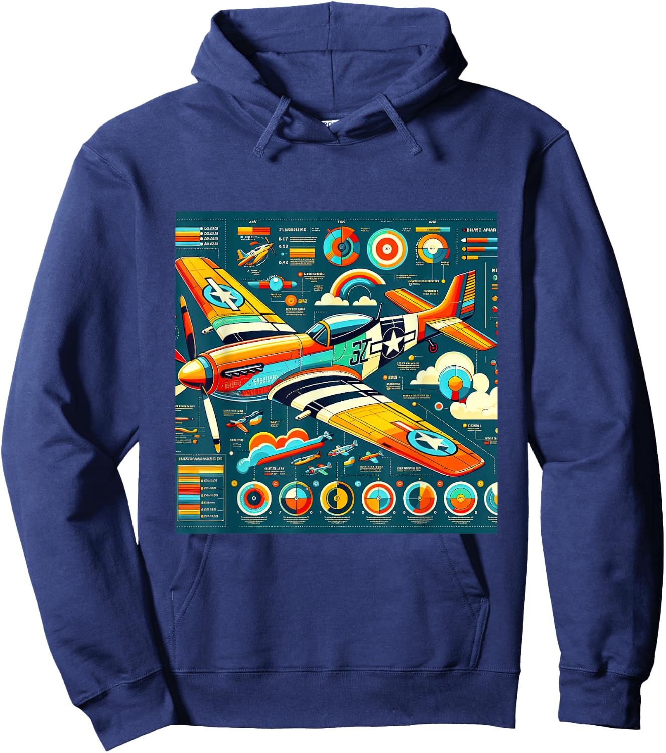 P51 Mustang WW2 Warplane Airplane Infographics Hoodie - Hoodie | Navy
