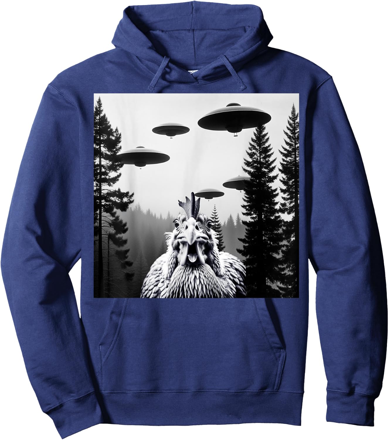Funny Chicken With Alien UFO Spaceship. Chicken And Alien Hoodie - Hoodie | Navy