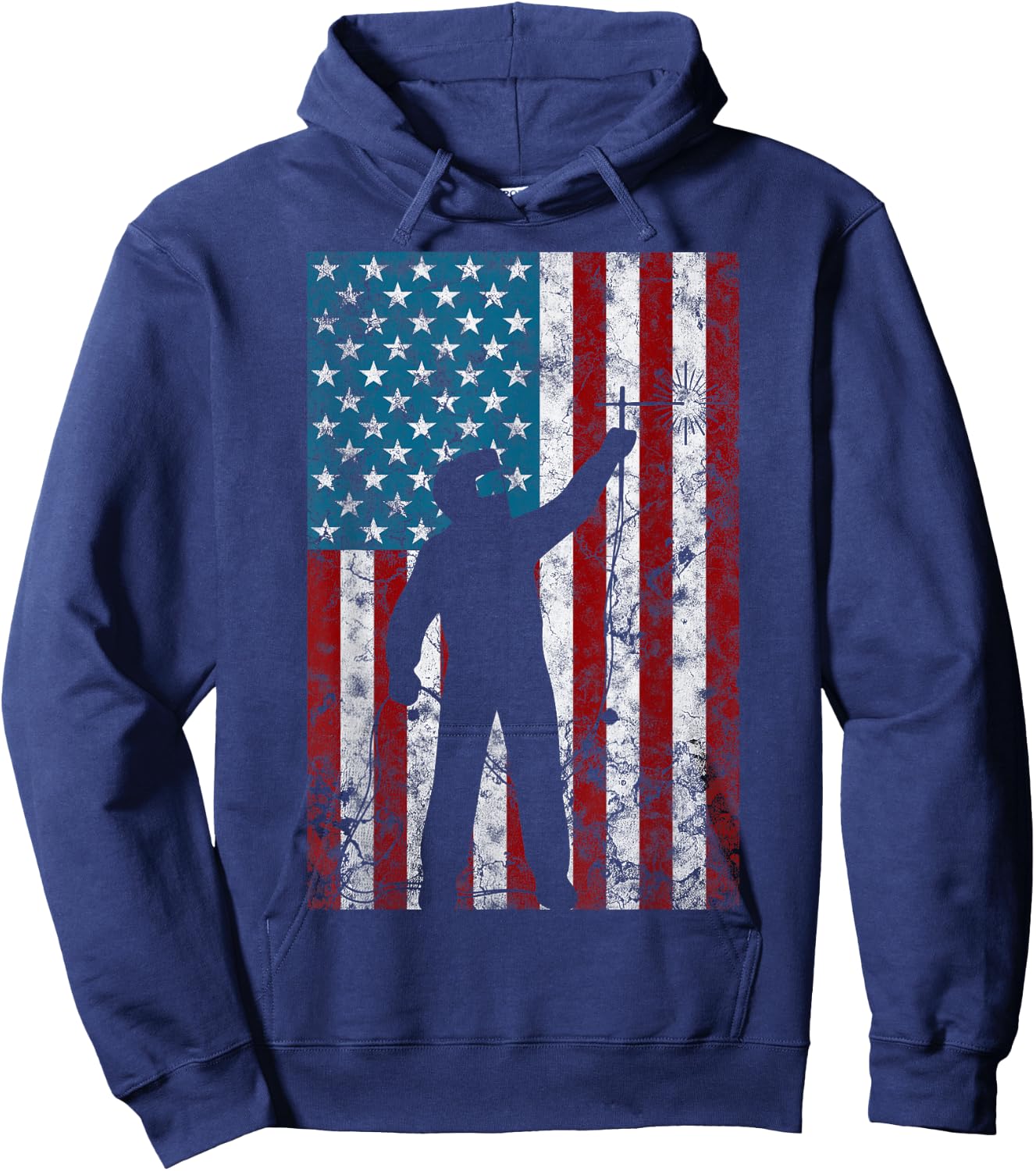 Vintage Welding Distressed Patriotic Welder American Flag Women Men Hoodie - Hoodie | Navy