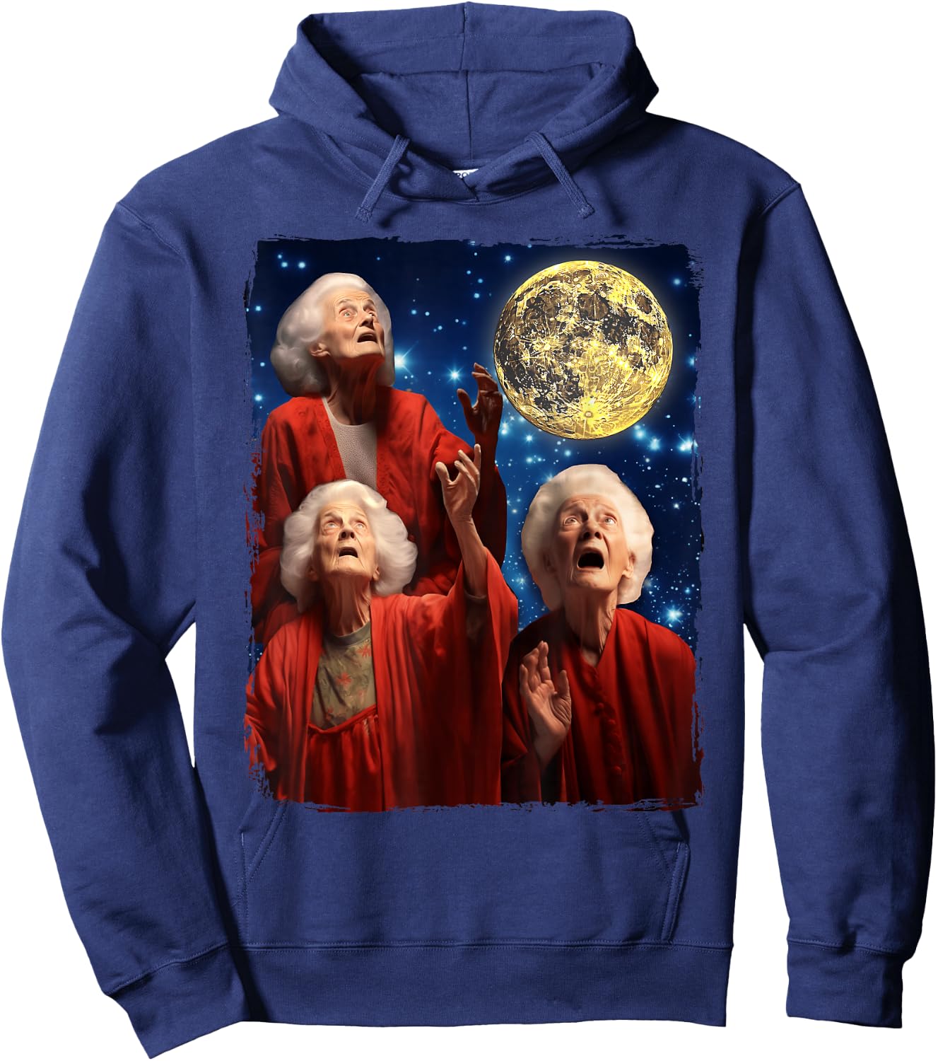 Grandma Howling At Moon Three Granny Moon Hoodie - Hoodie | Navy