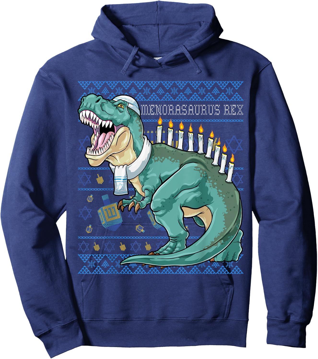 Menorasaurus Rex Hanukkah Shirt Jewish Dinosaur Menorah Hoodie - Hoodie | Navy