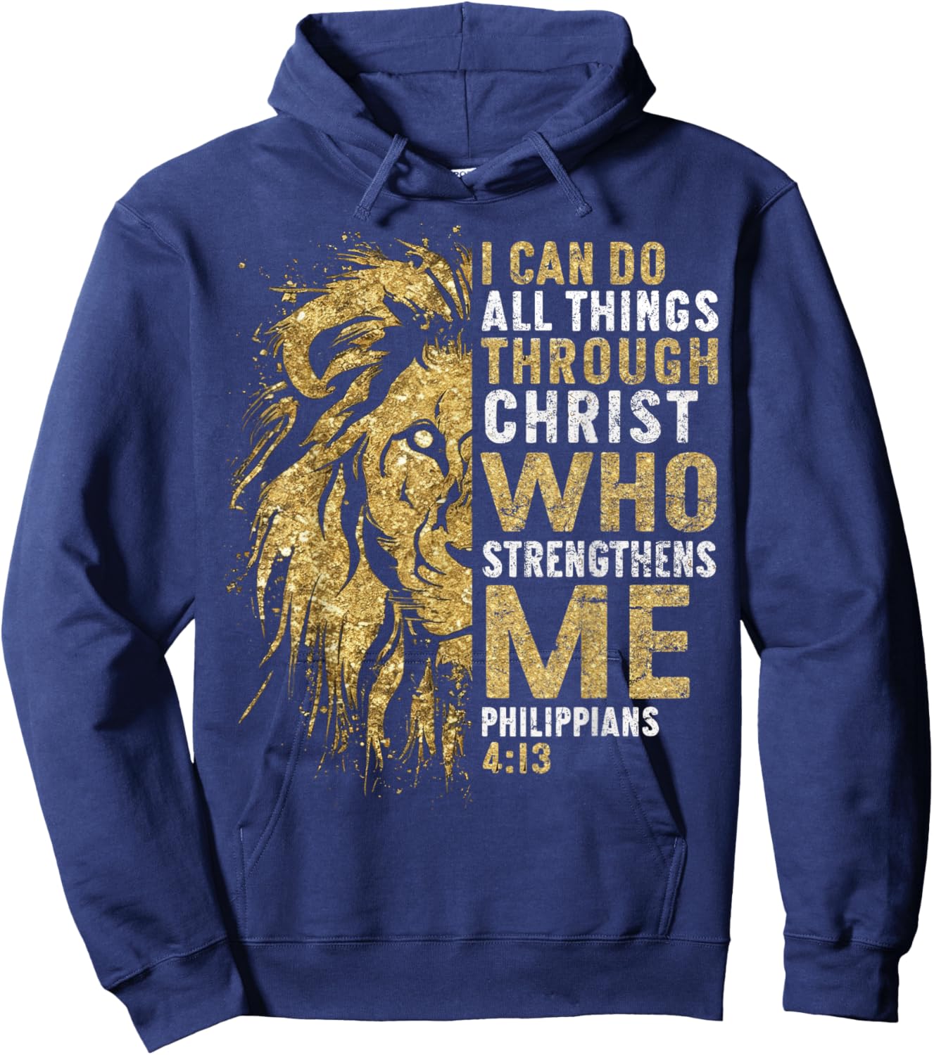 Christian I Can Do All Thing Through Christ Lion Faith Bible Hoodie - Hoodie | Navy