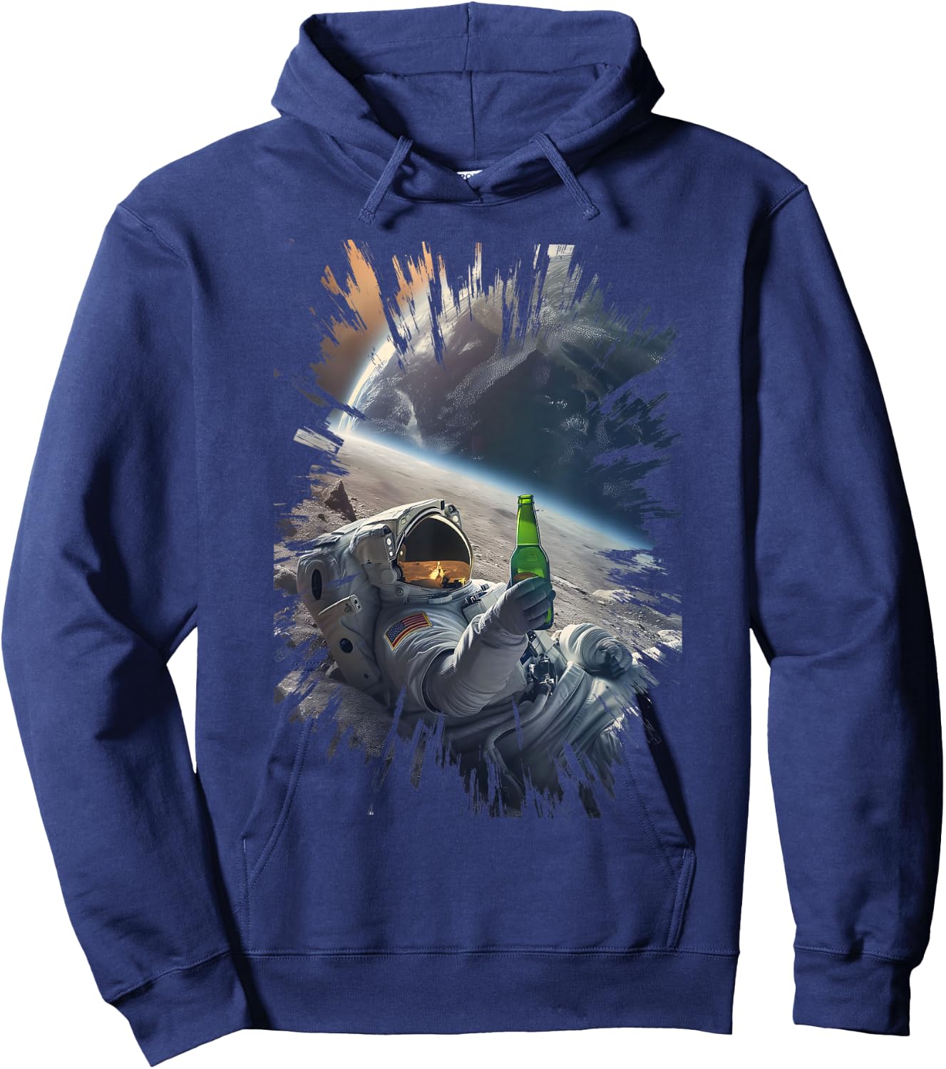 Beer Drinking Astronaut on the Moon Hoodie - Hoodie | Navy