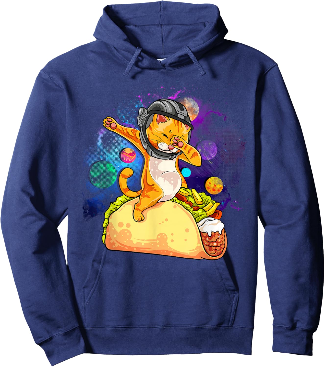 Funny Dabbing Cat Astronaut In Space Riding Taco Hoodie - Hoodie | Navy