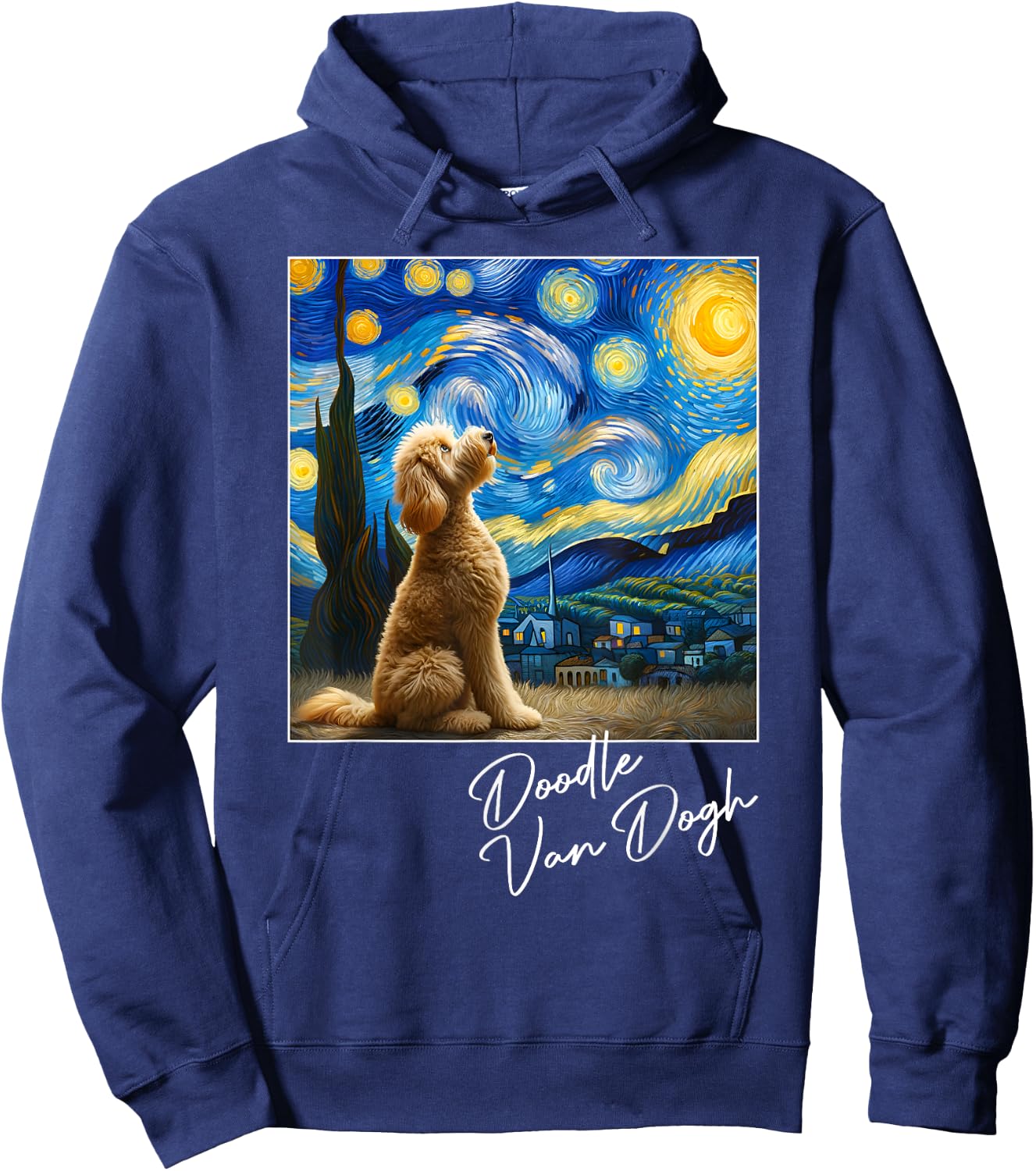Van Gogh Starry Night Goldendoodle Dog Art Golden Doodle Dog Women Girls Kids Hoodie - Hoodie | Navy