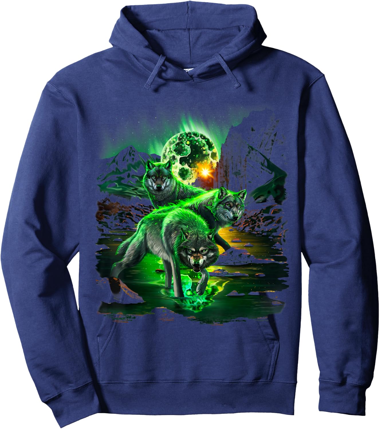Wolf Hunting in Valley Amidst Catastrophic Asteroid Impact Hoodie - Hoodie | Navy