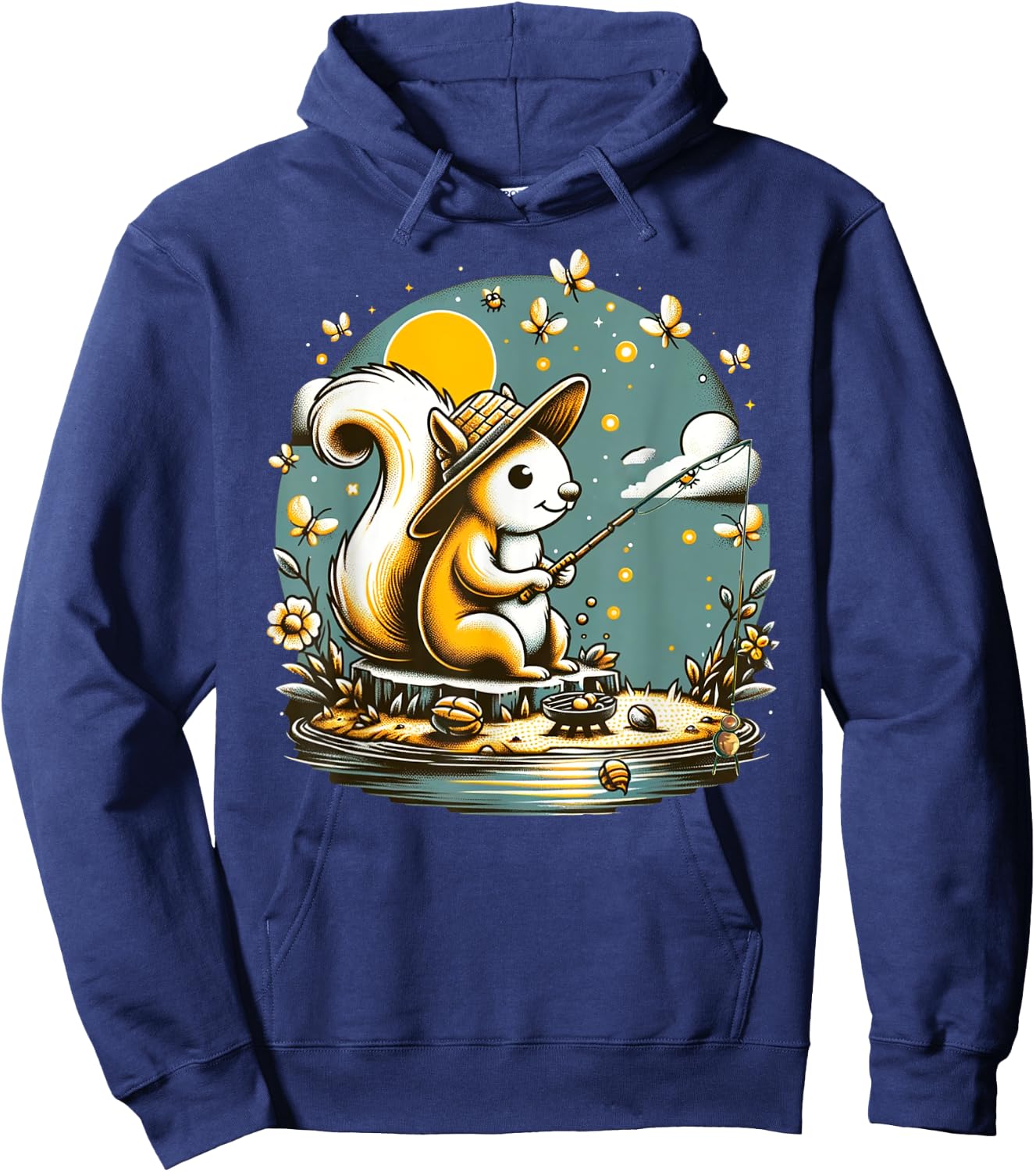 Fishing Squirrel Camping Starry Night Kids Hoodie - Hoodie | Navy