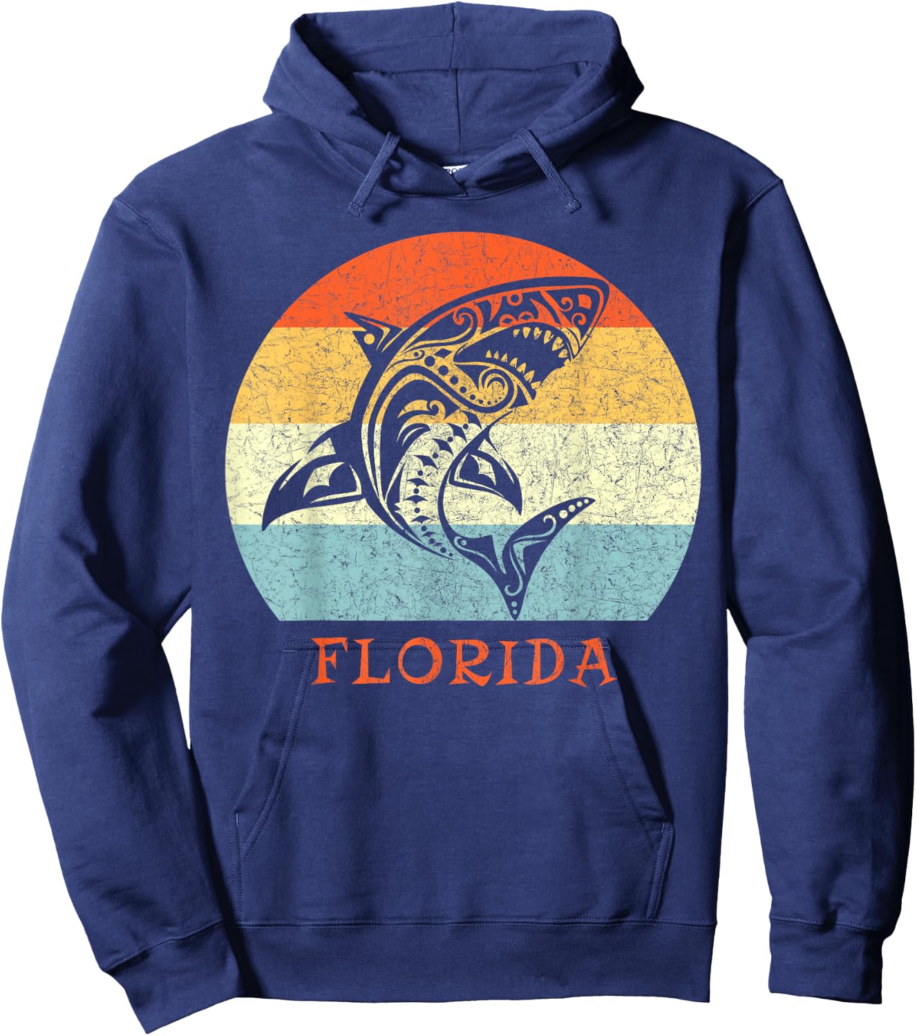 Florida Vintage Retro Shark Vacation Hoodie - Hoodie | Navy
