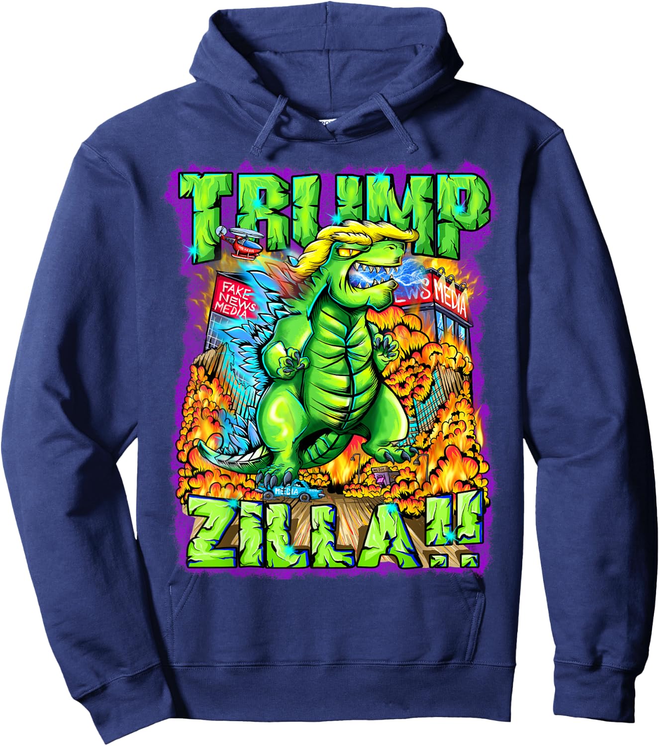 Donald Trump Gift Trumpzilla Battles The Fake News Media Hoodie - Hoodie | Navy