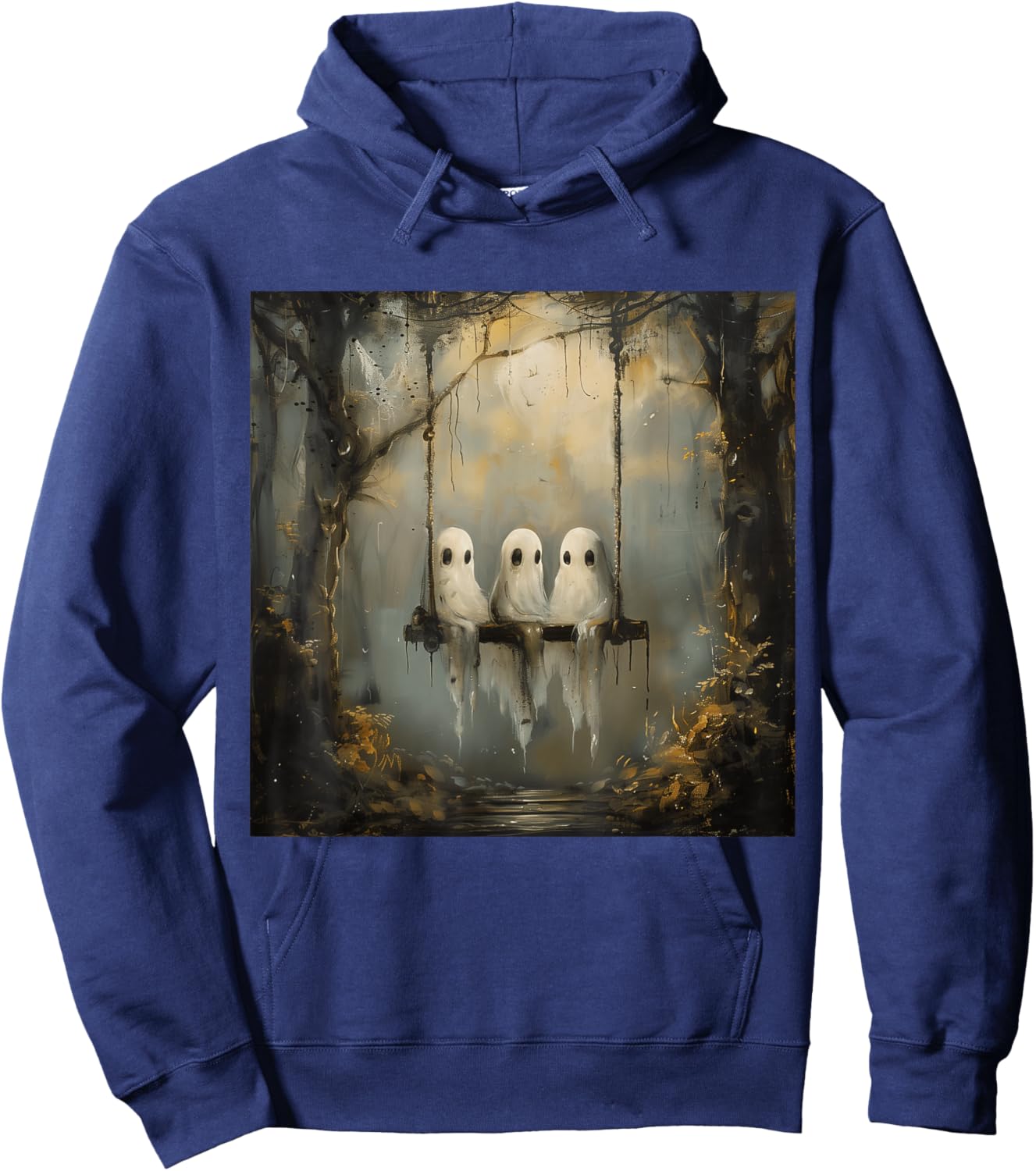Vintage Floral Ghost On The Swing In Forest Halloween Gothic Hoodie - Hoodie | Navy