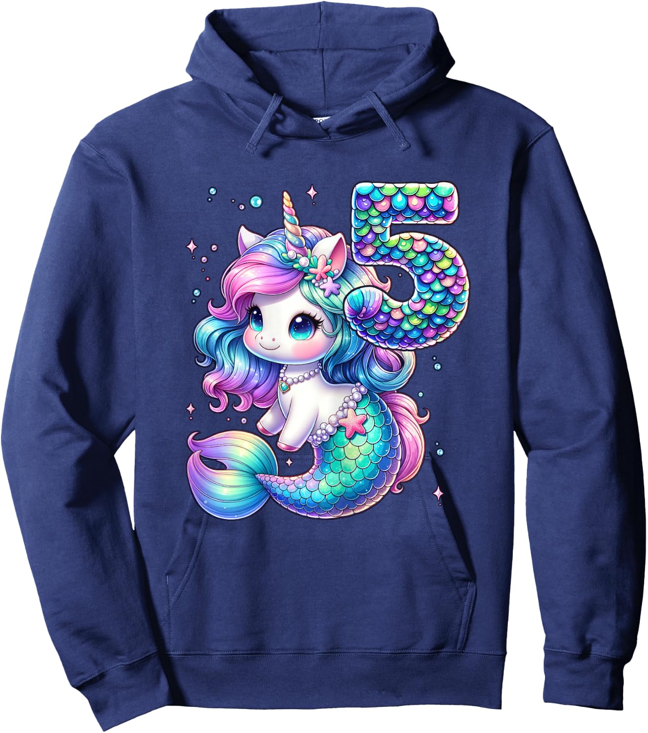 Unicorn Mermaid 5th Birthday 5 Year Old Party Girls Outfit Hoodie - Hoodie | Navy
