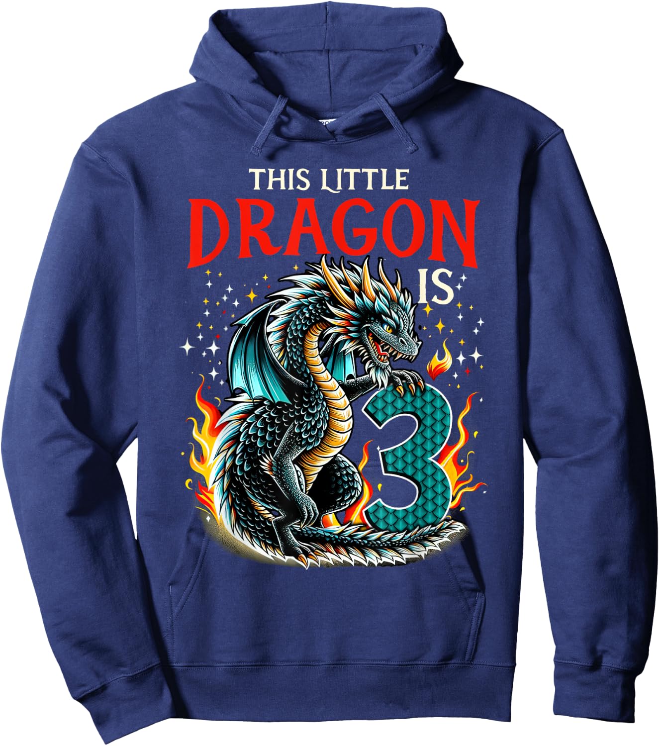 Turning 3 Year Old Birthday Boy Dragon 3rd Bday Girl Hoodie - Hoodie | Navy