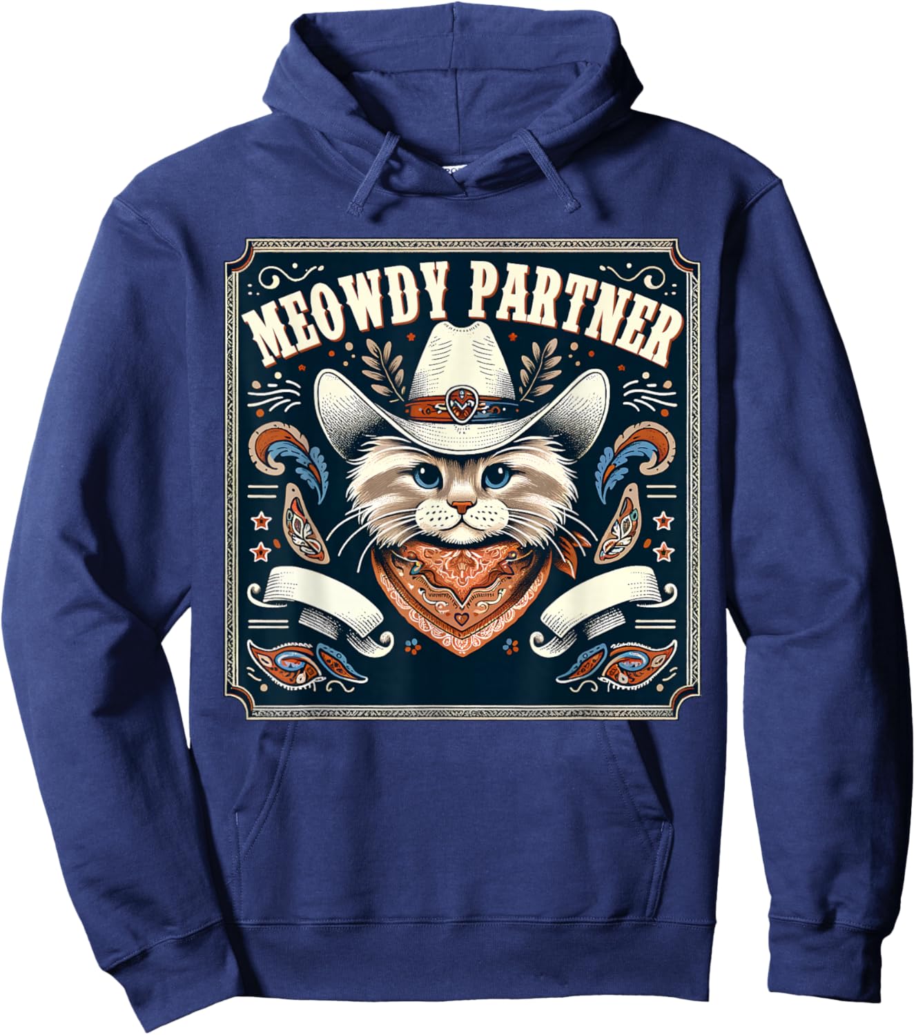 Cat Cowboy Funny Mashup Meowdy Partner Poster Western Hoodie - Hoodie | Navy