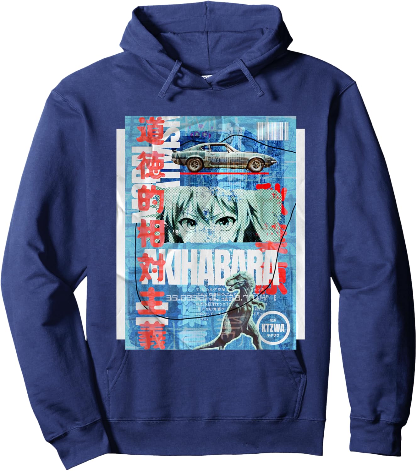 Japanese Retro Vintage 90s 80s Streetwear Tokyo Anime Manga Hoodie - Hoodie | Navy