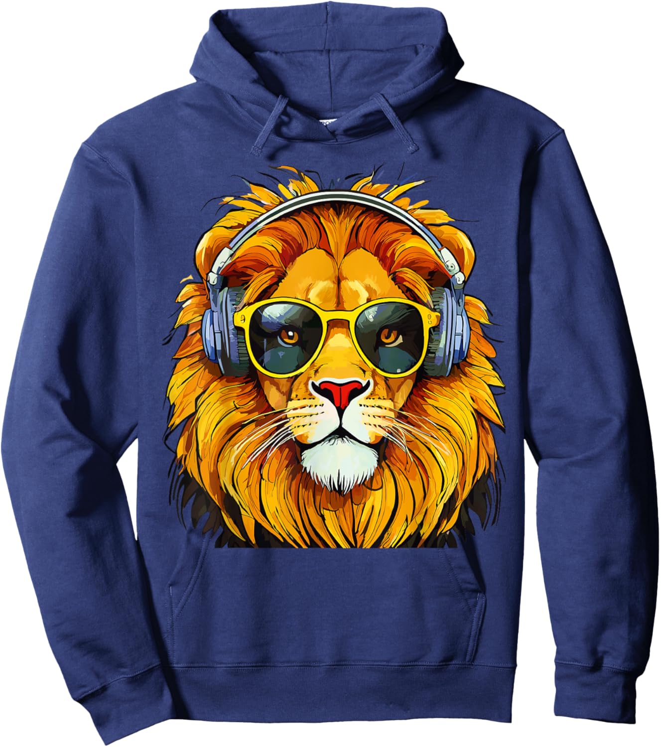 Artistic Lion with Sunglasses and Headphones Lions Hoodie - Hoodie | Navy