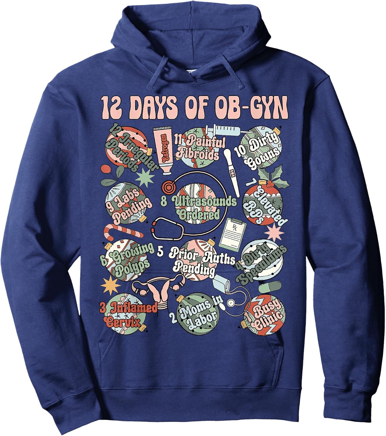 12 Day Of OB-GYN Labor And Delivery OB Nurse Christmas Hoodie - Hoodie | Navy