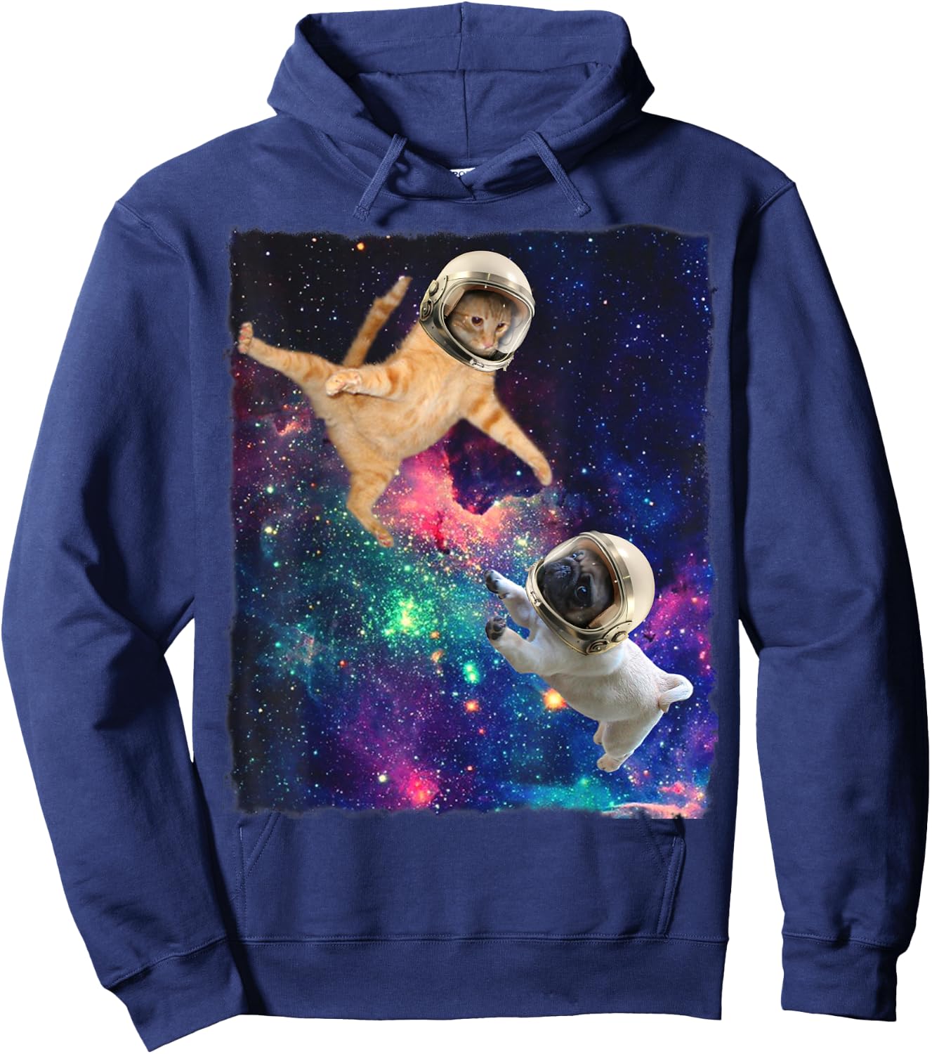 Cute Space Cat vs Pug Galaxy Epic Fight In Outer Space Hoodie - Hoodie | Navy