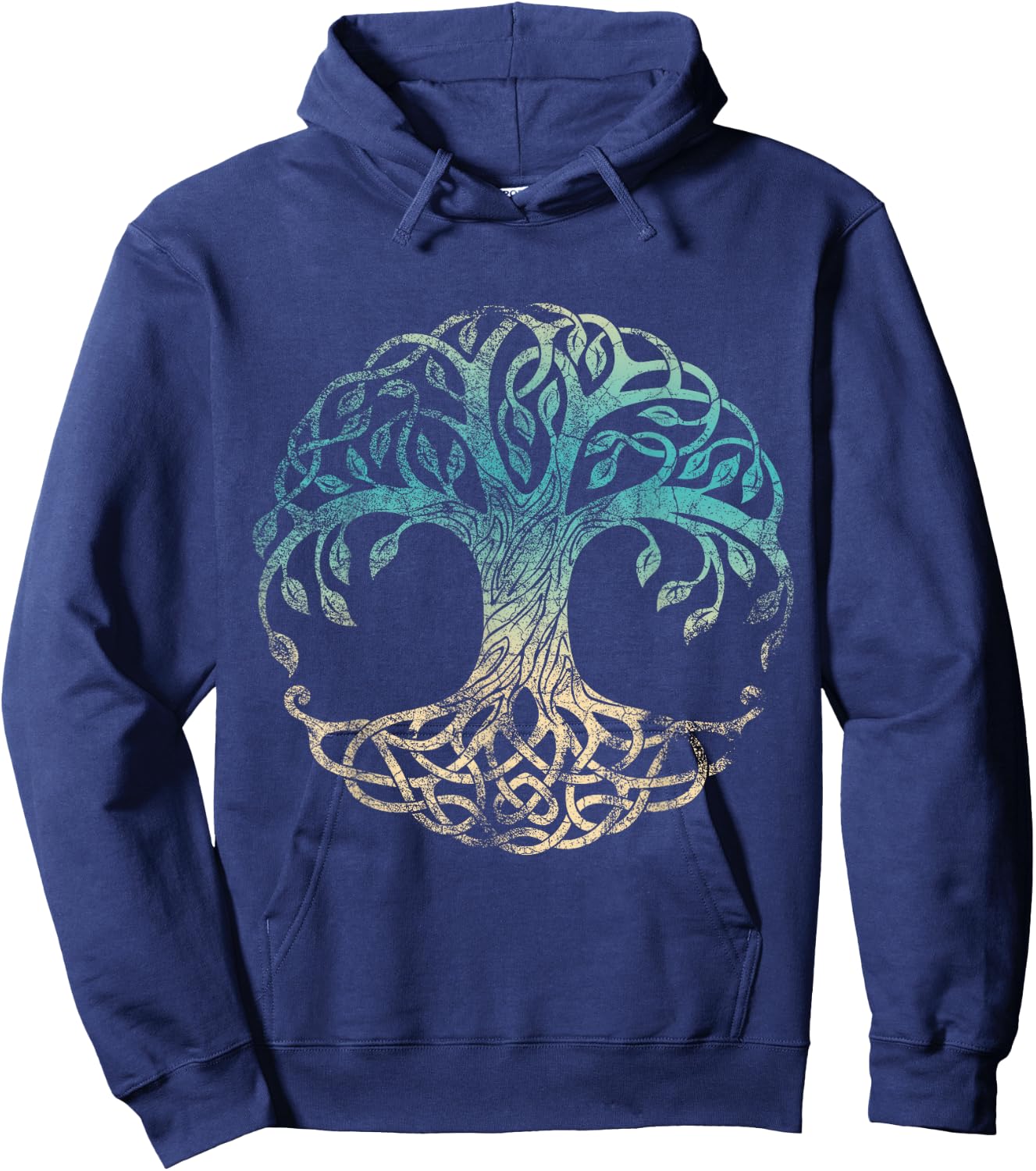 Yggdrasil Tree Of Life, Norse Viking Symbol Worn Color Hoodie - Hoodie | Navy
