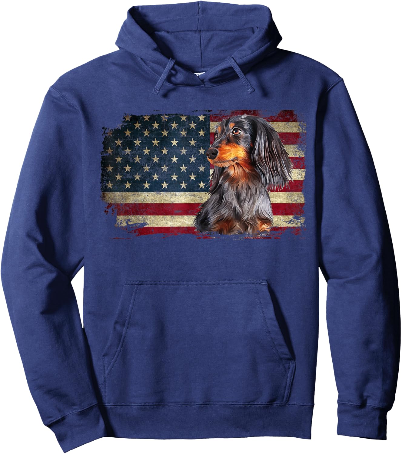 Dachshund USA Flag Patriotic Dog Lovers 4th Of July Hoodie - Hoodie | Navy
